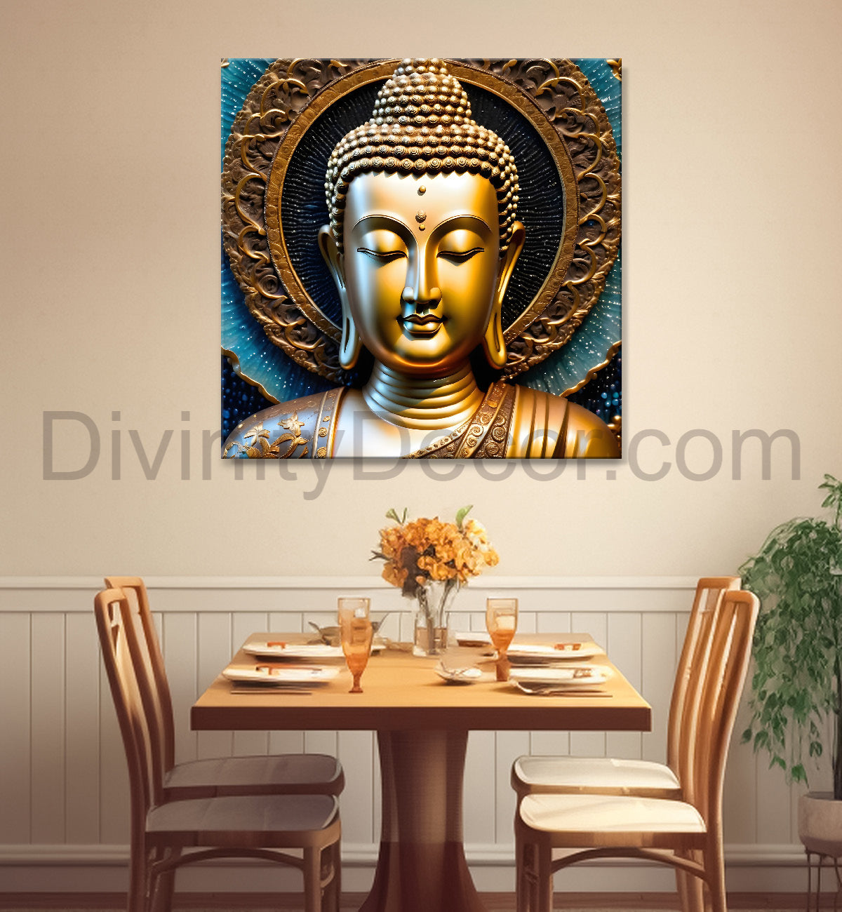 Lord Buddha Rasin art marble finish Golden painting 24x24 inch Buddha-S-172