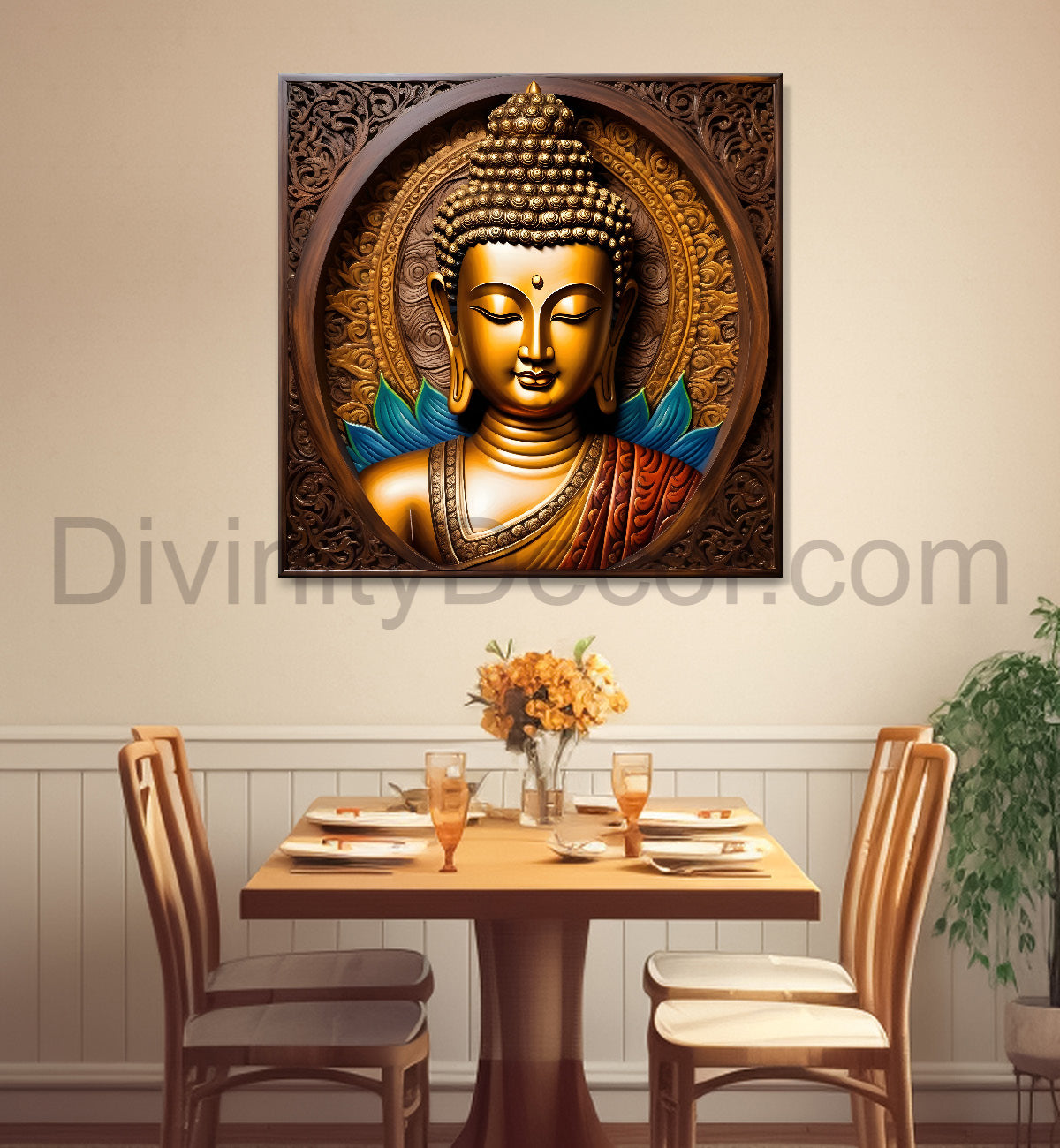 Buddha Painting Wooden Finish 24x24 inch Buddha-S-173
