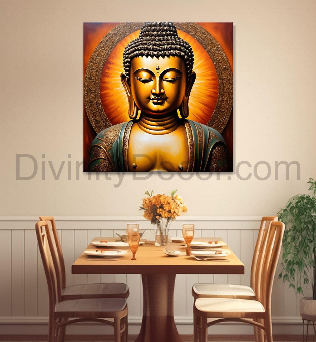 Buddha Painting Wooden Finish 24x24 inch Buddha-S-174