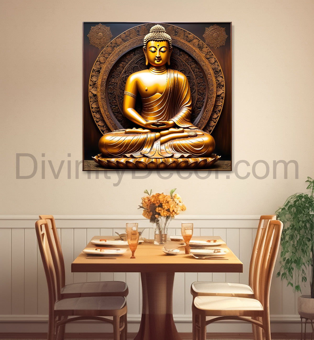 Buddha Painting Wooden Finish 24x24 inch Buddha-S-175