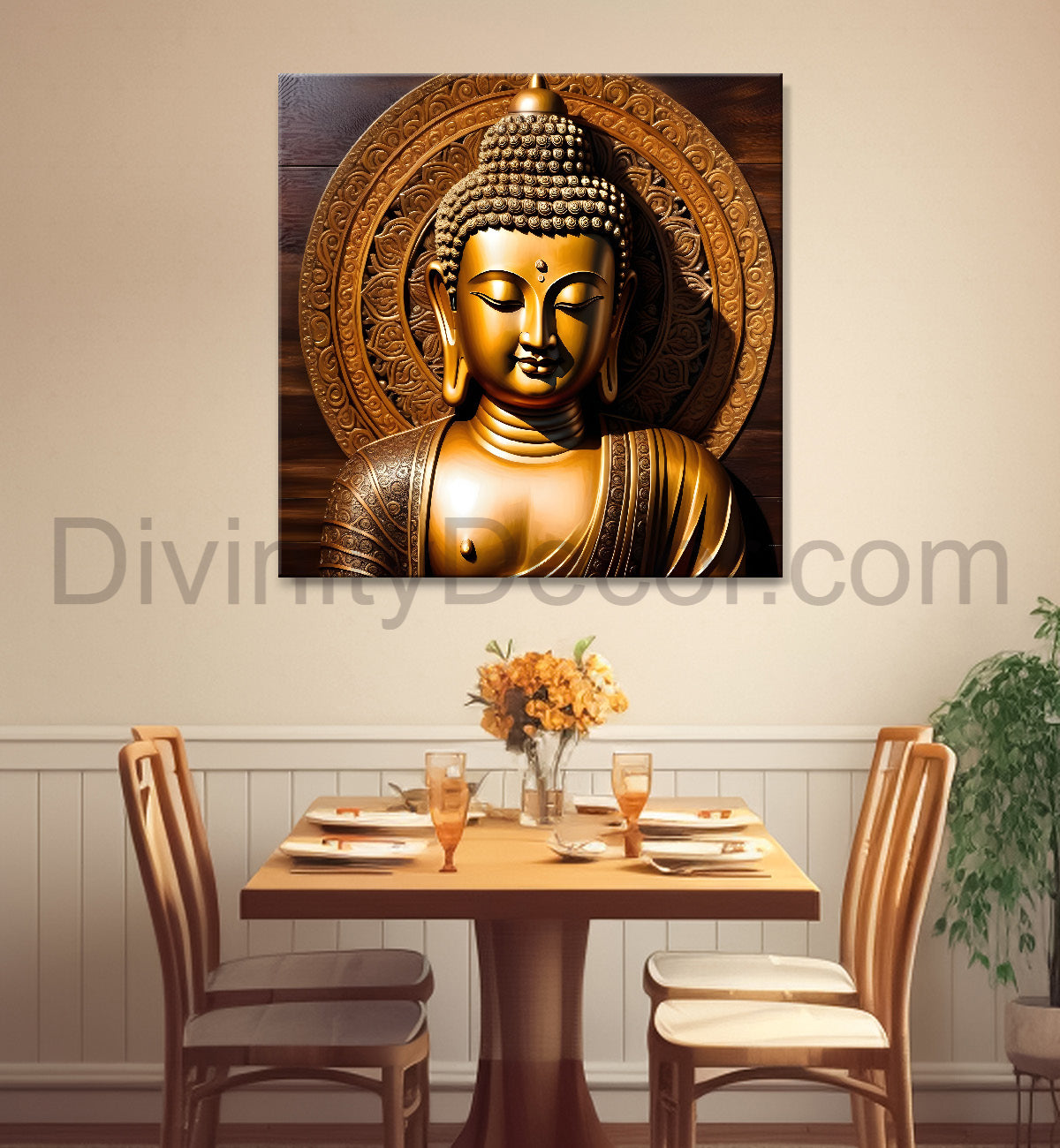Buddha Painting Wooden Finish 24x24 inch Buddha-S-176