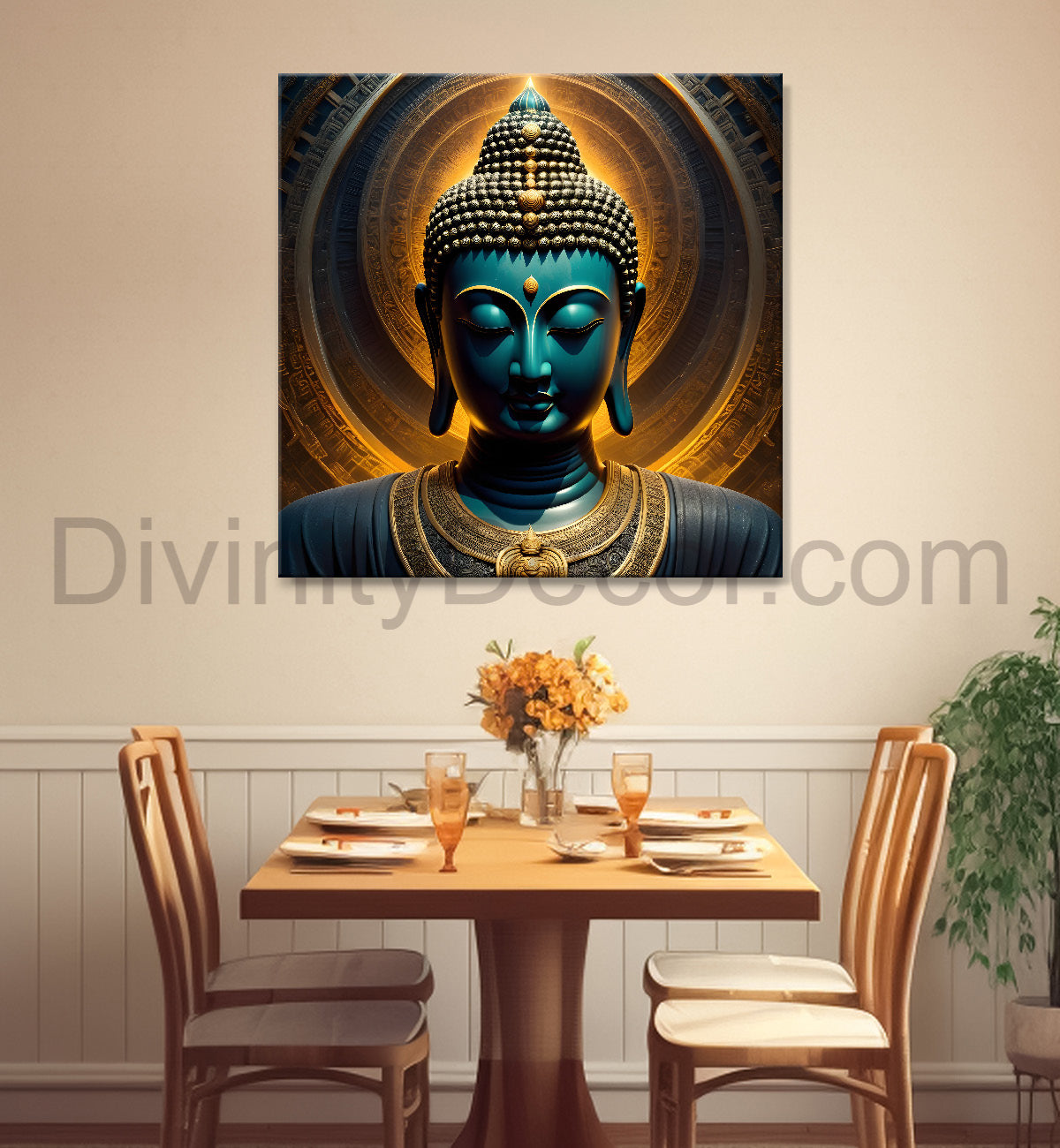 Golden Blue Dark theme budhha painting 24x24 inch Buddha-S-177