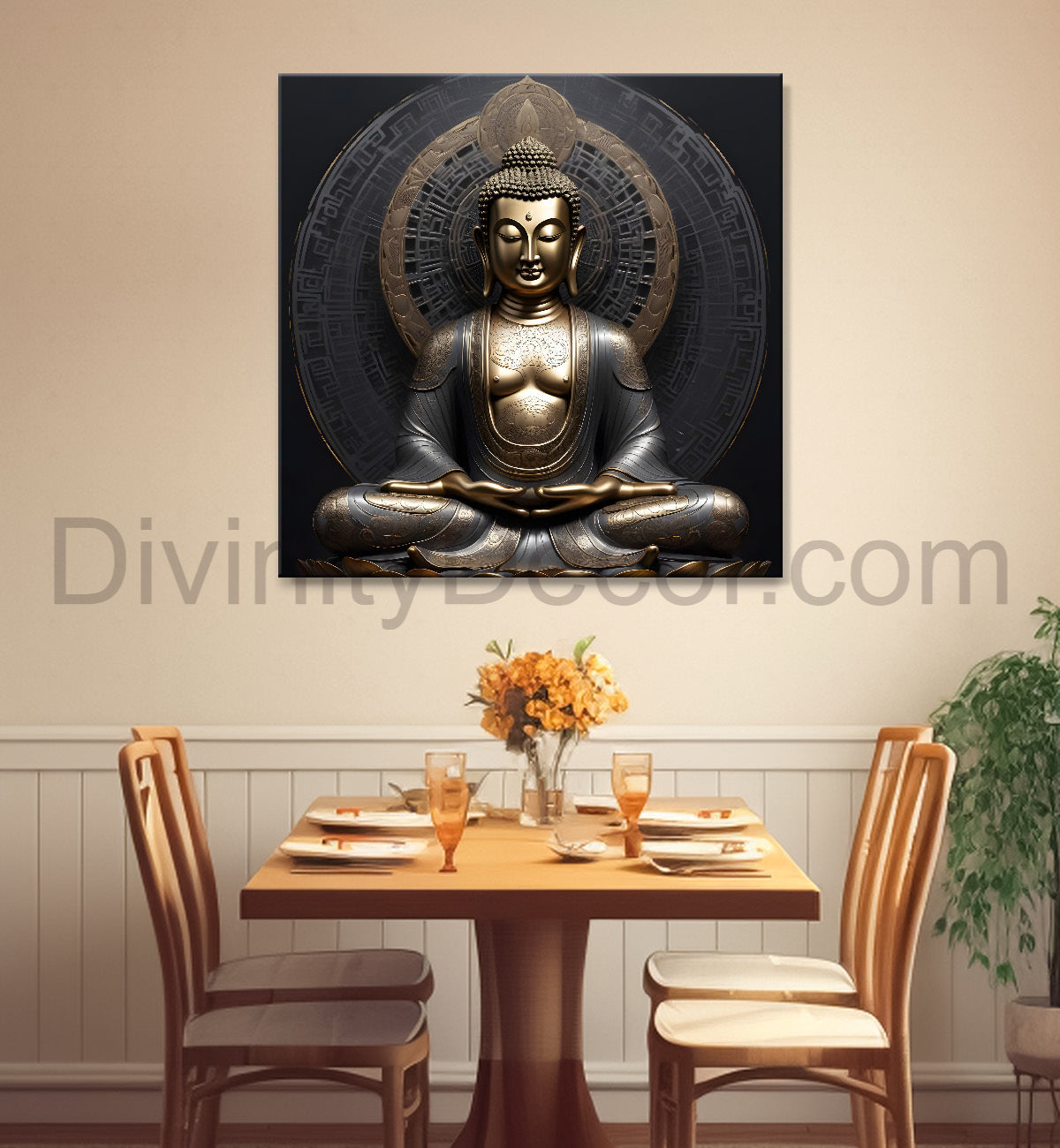 Golden Gray Black Dark theme buddha painting 24x24 inch Buddha-S-179