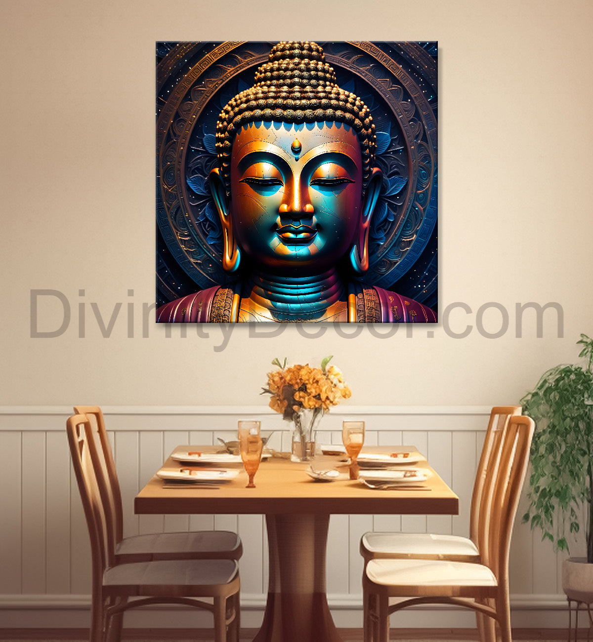 Buddha statue with cosmic light in background painting 24x24 inch Buddha-S-183
