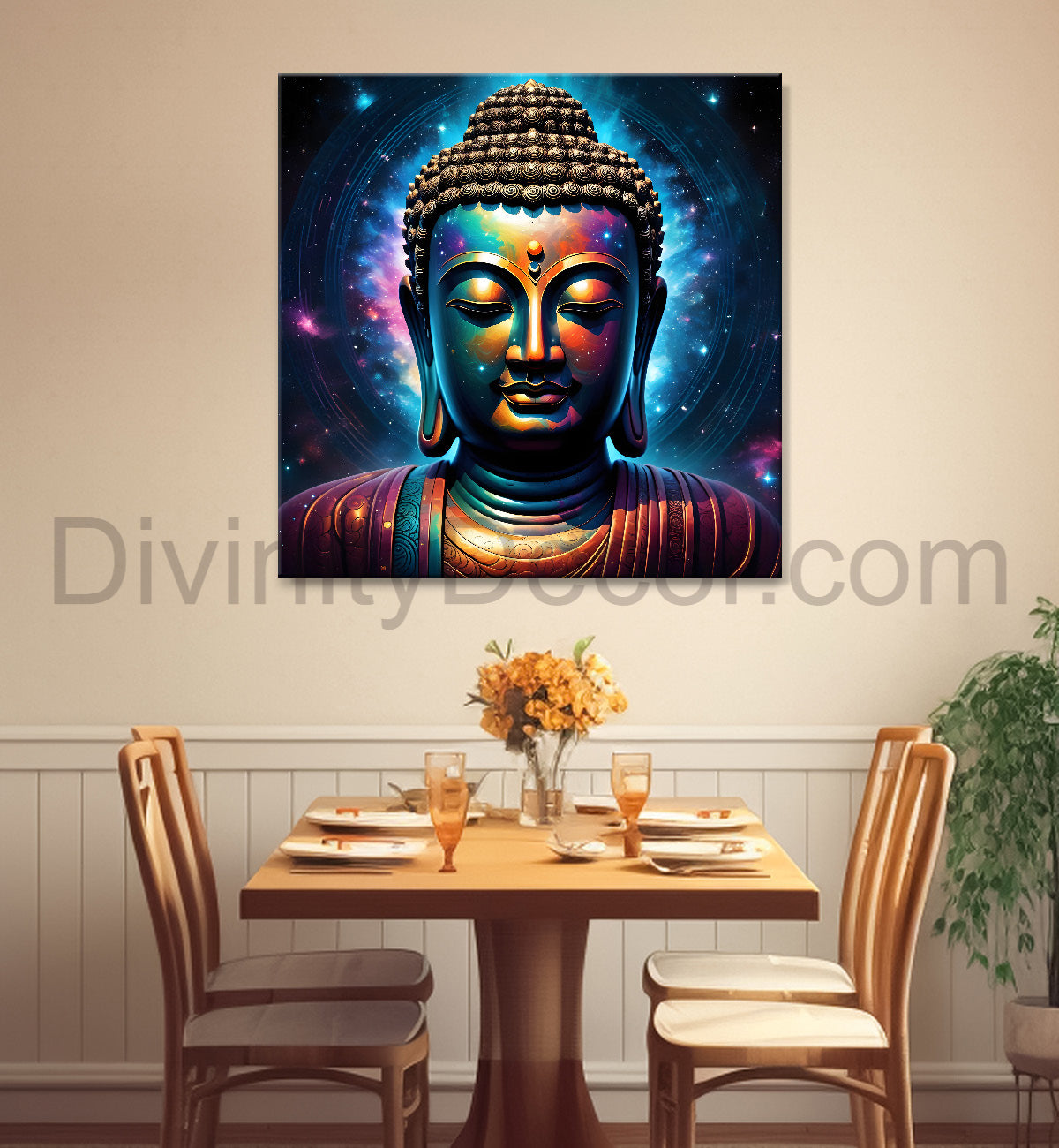 Buddha statue with cosmic light in background painting 24x24 inch Buddha-S-184