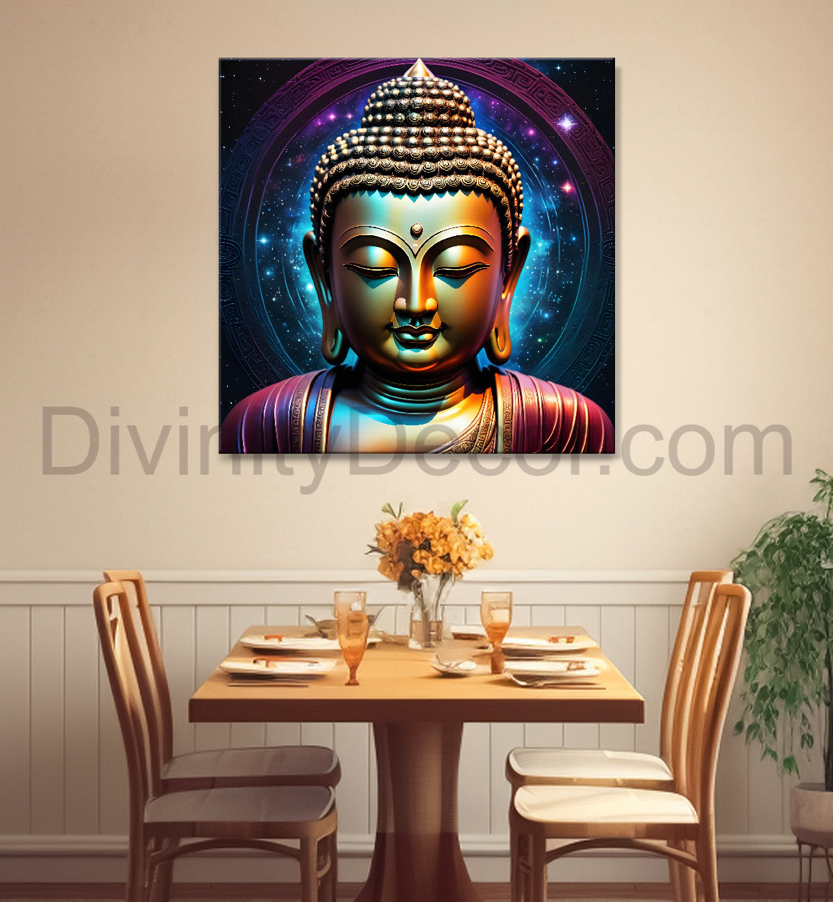 Buddha statue with cosmic light in background painting 24x24 inch Buddha-S-185