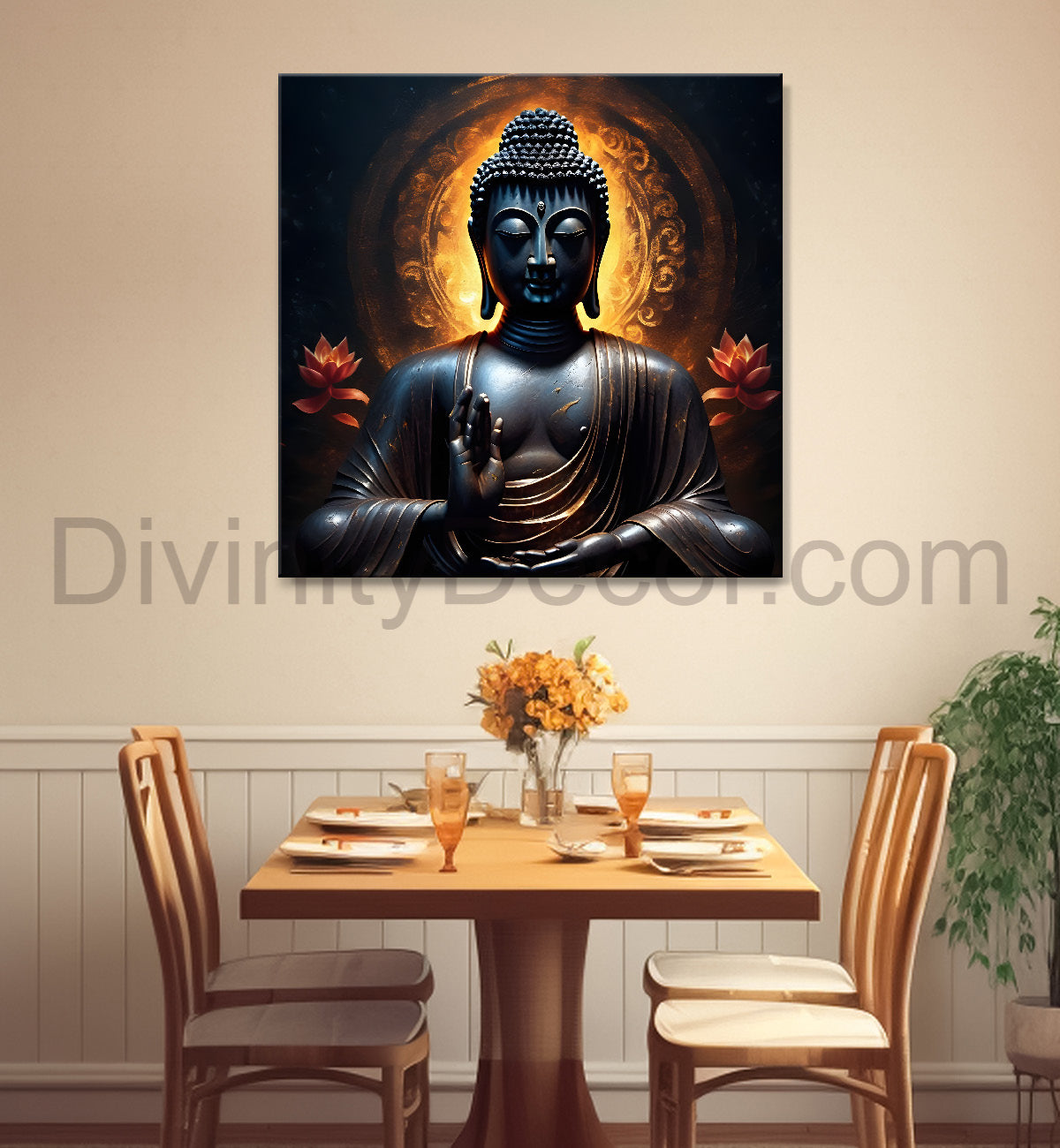 Black buddha with yellow chakra and dark background painting 24x24 inch Buddha-S-191
