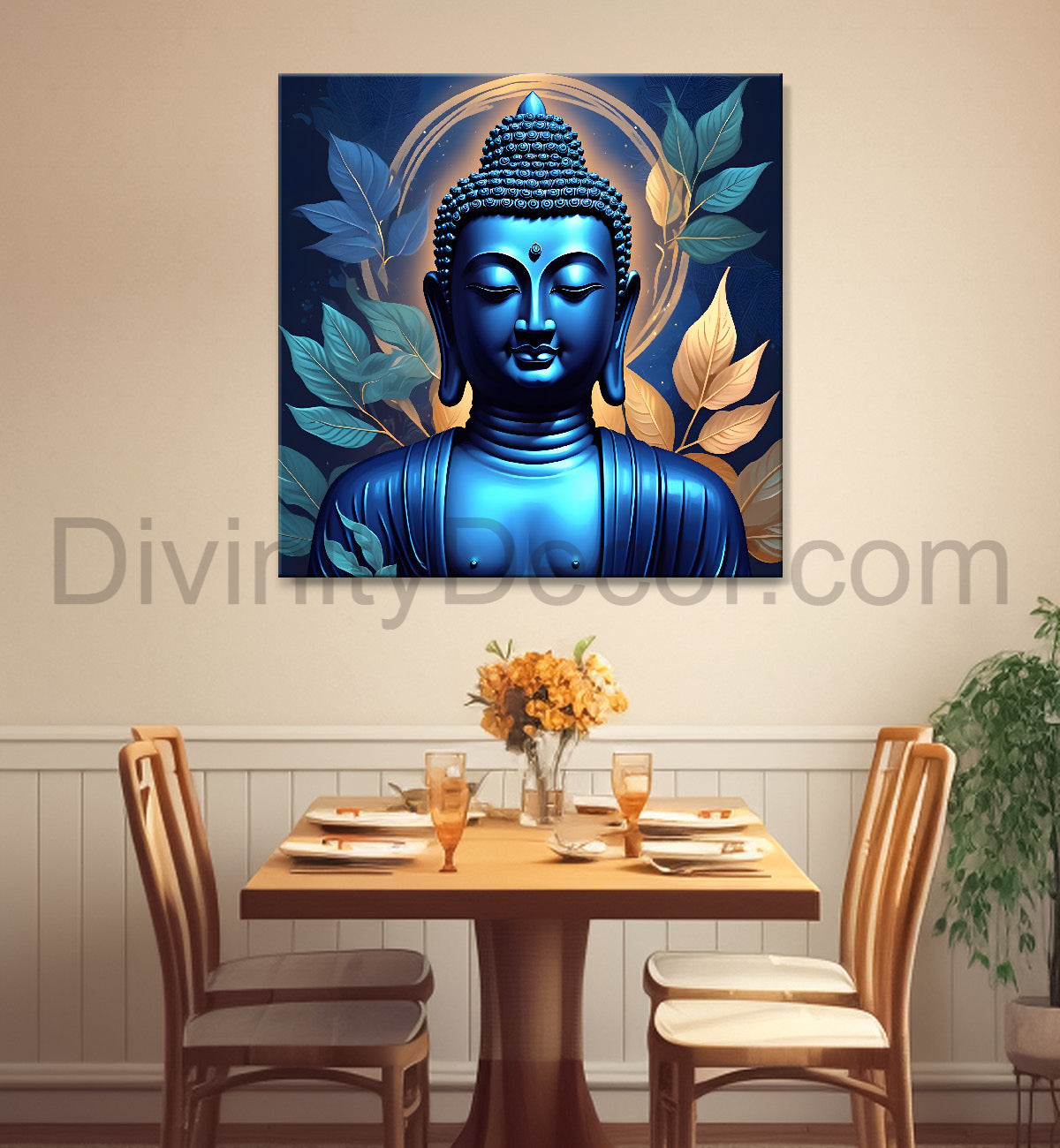 Blue buddha face in textued background 24x24 inch Buddha-S-194