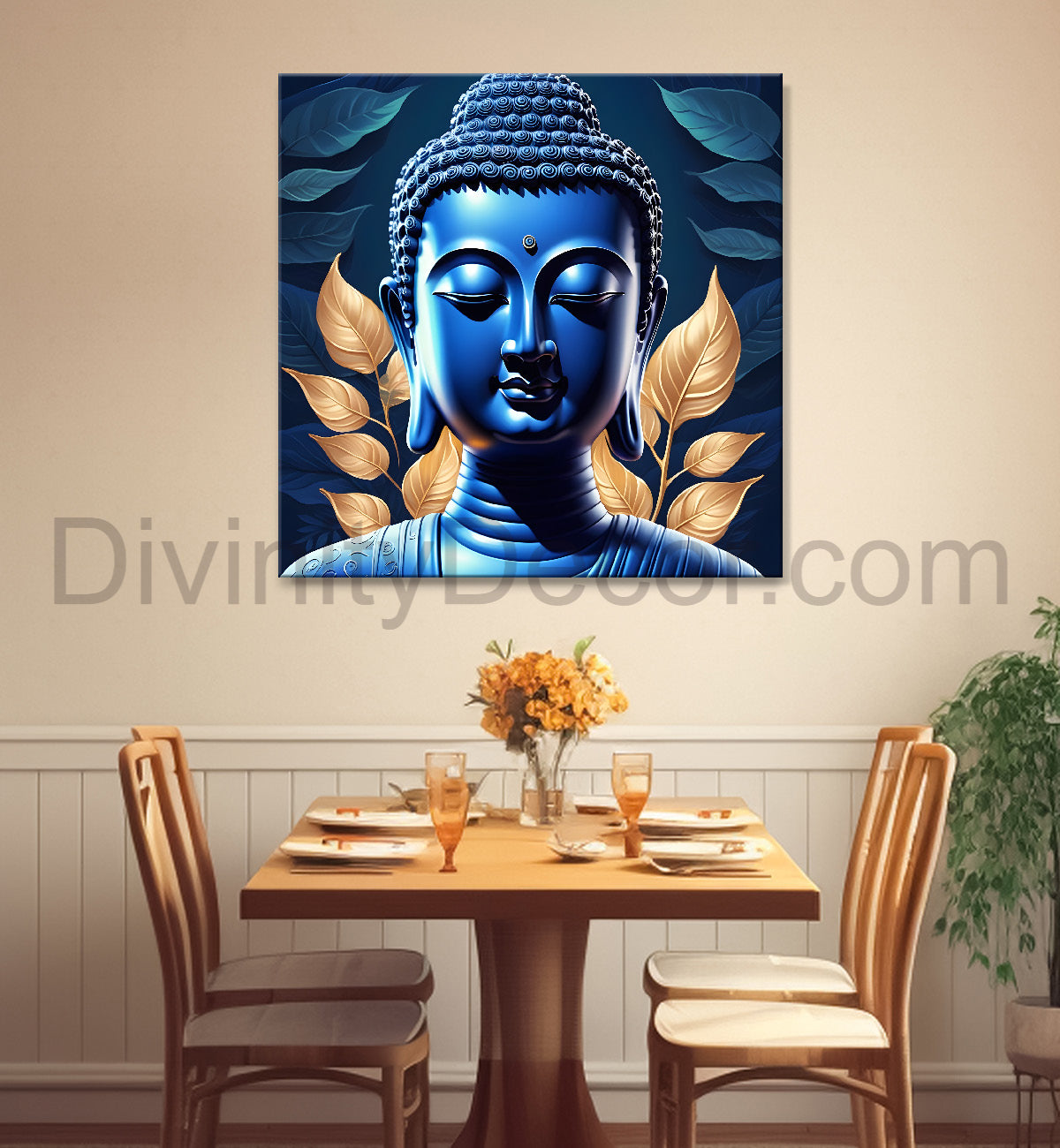 Blue buddha face in textured background  24x24 inch Buddha-S-195