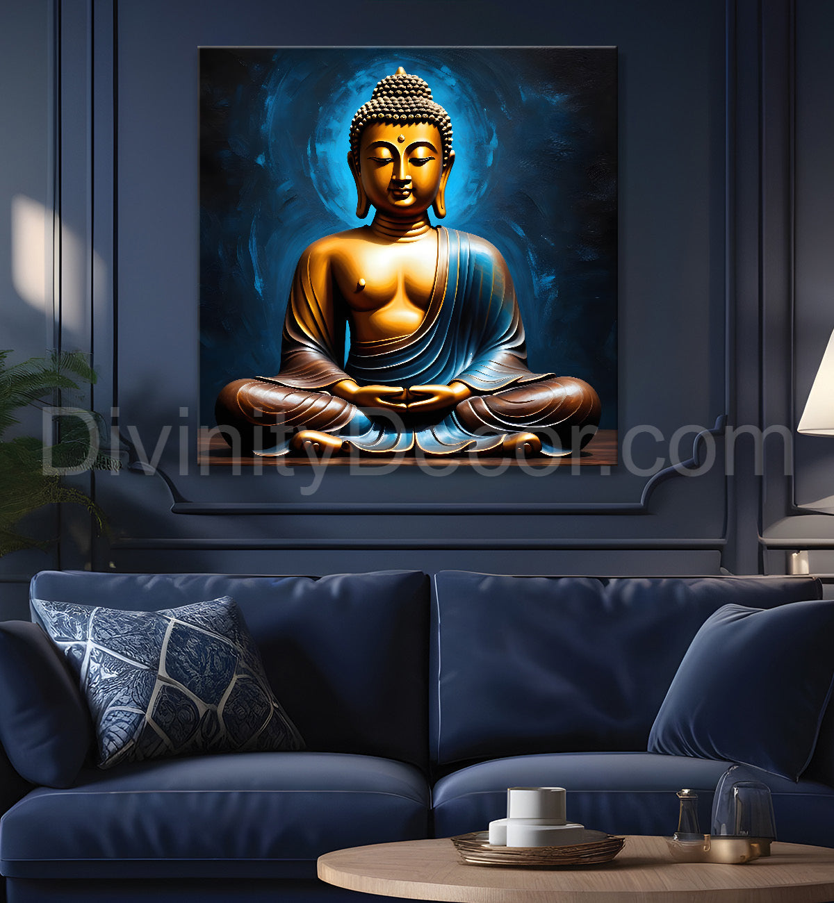 Golden Buddha with Dark Blue Background painting 24x24 inch Buddha-S-12