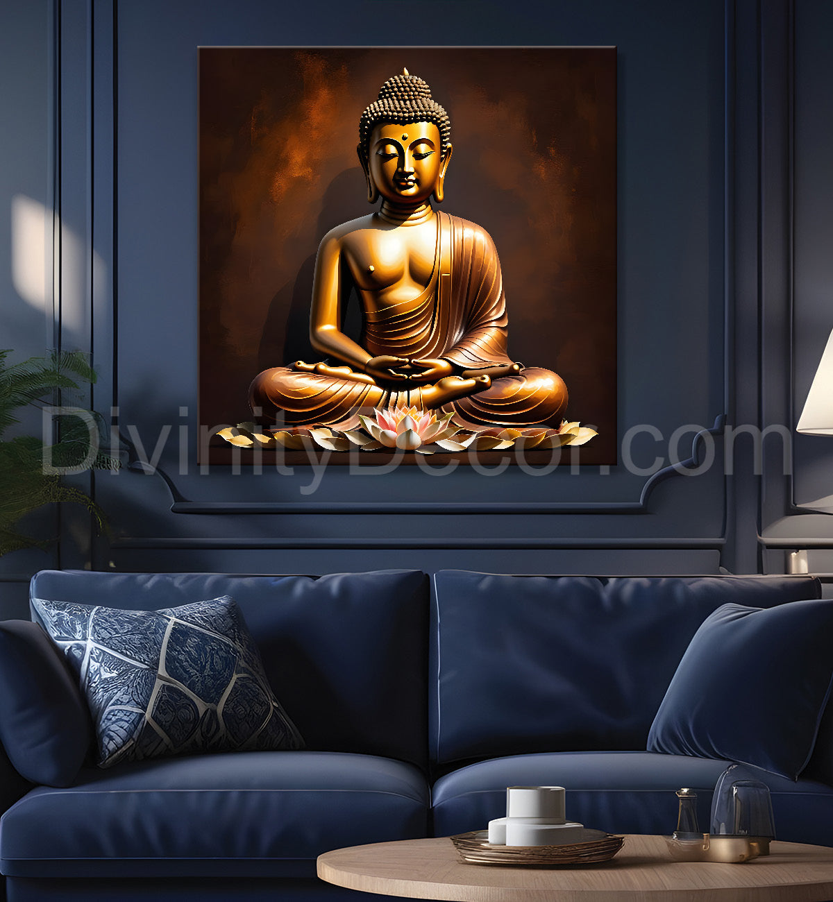 Golden Buddha with Dark brown Background painting 24x24 inch Buddha-S-13