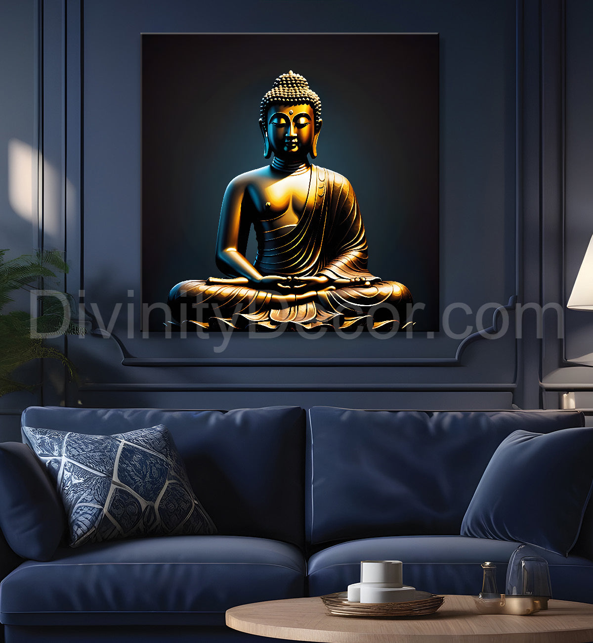 Golden Buddha with Dark Blue Background painting 24x24 inch Buddha-S-16