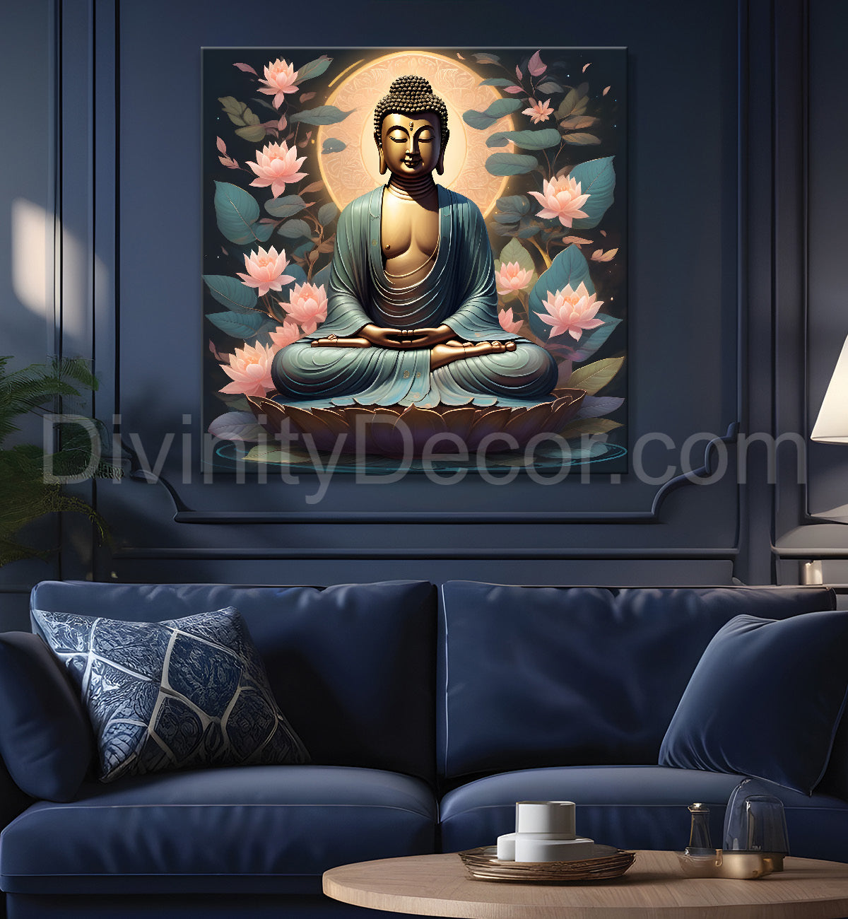 Pestal color buddha painting with lotus flower 24x24 inch Buddha-S-17