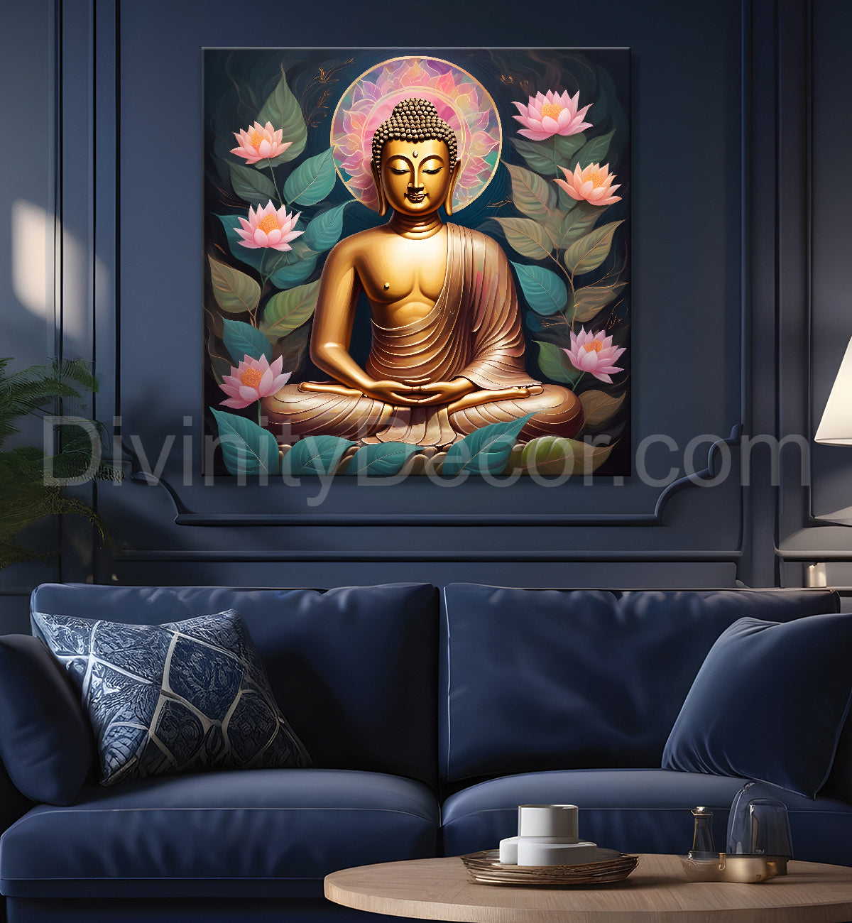 Pestal color buddha painting with lotus flower 24x24 inch Buddha-S-19