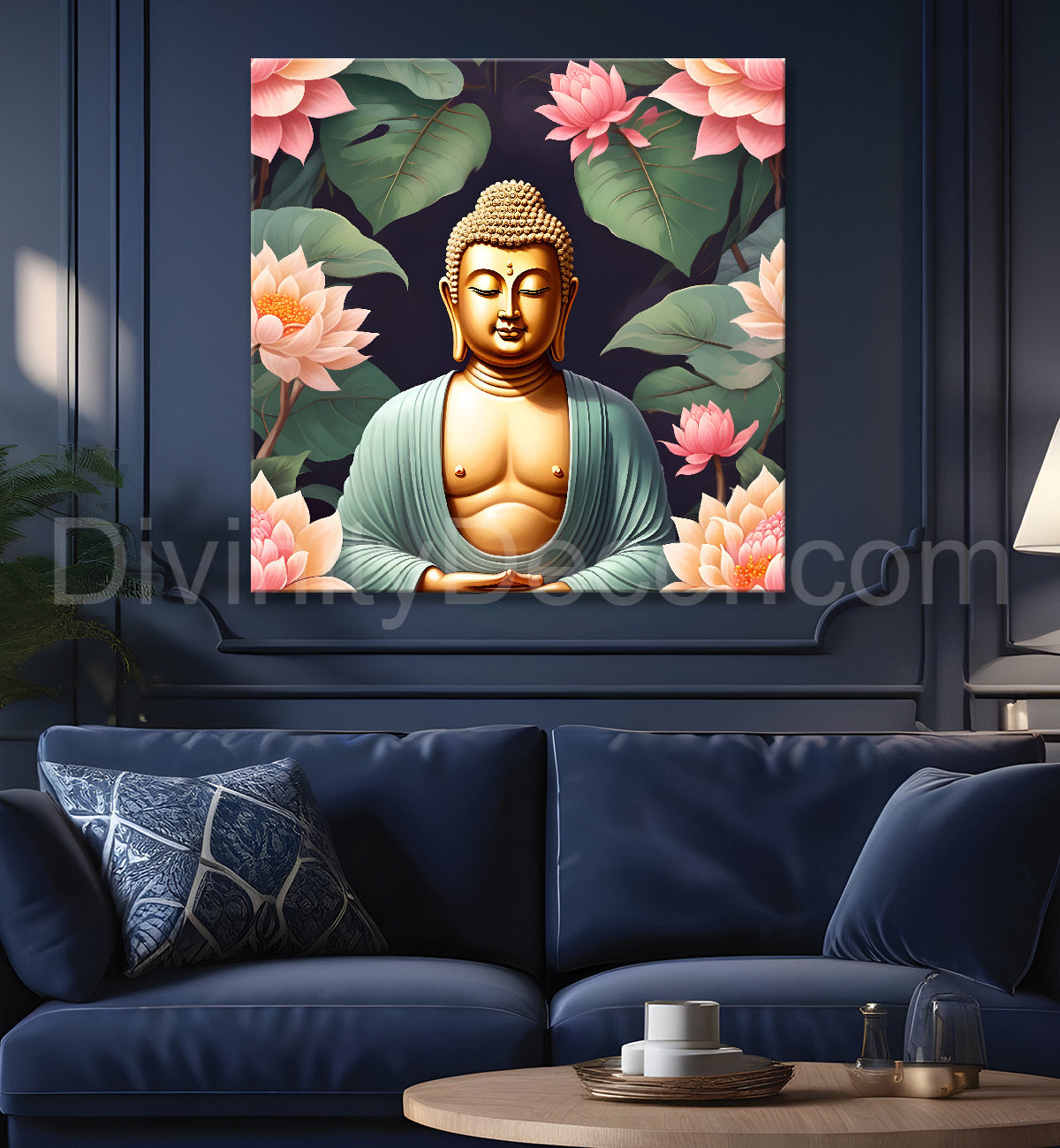Pestal color buddha painting with lotus flower 24x24 inch Buddha-S-20
