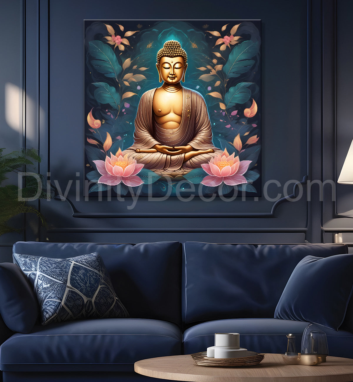 Pestal color buddha painting with lotus flower 24x24 inch Buddha-S-22