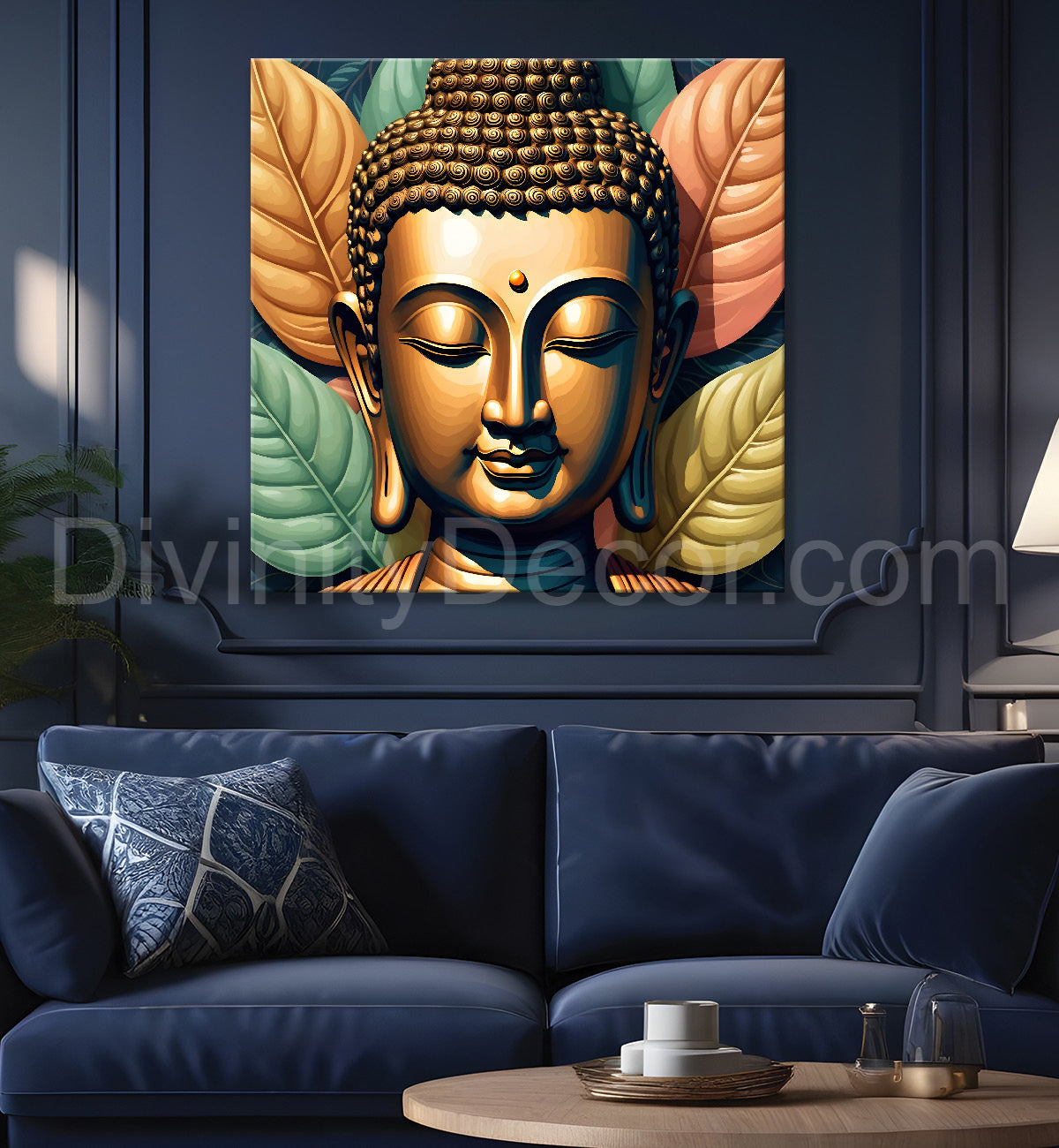 Golden Buddha Painting with leaf 24x24 inch Buddha-S-23