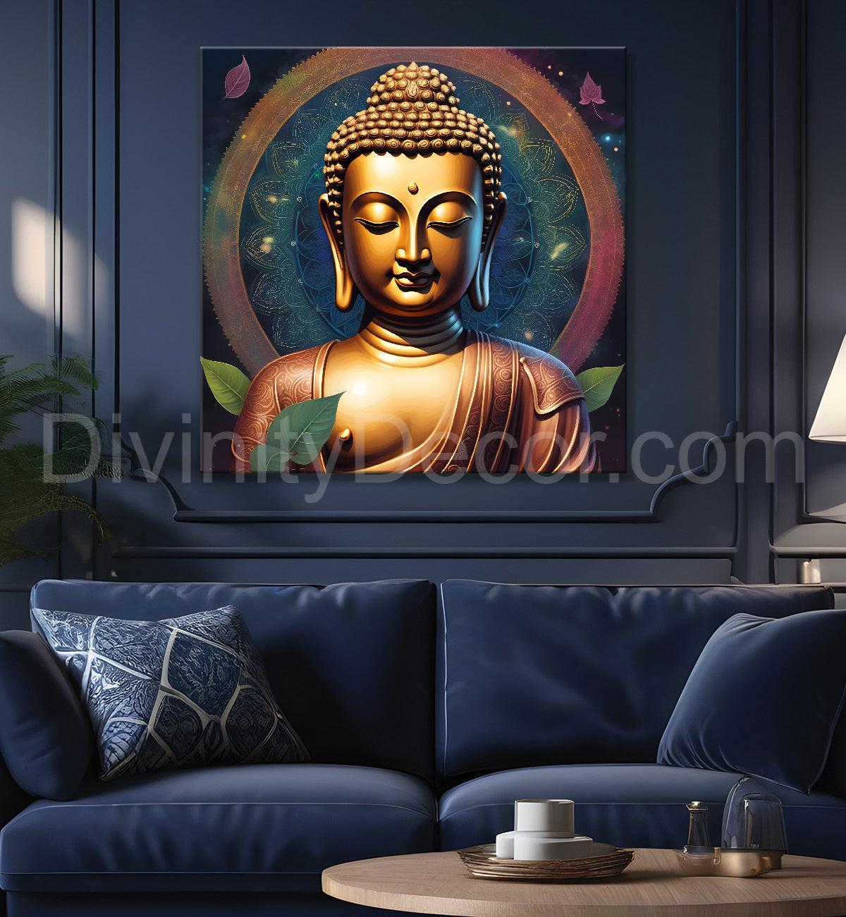 Golden Buddha Painting with leaf 24x24 inch Buddha-S-25