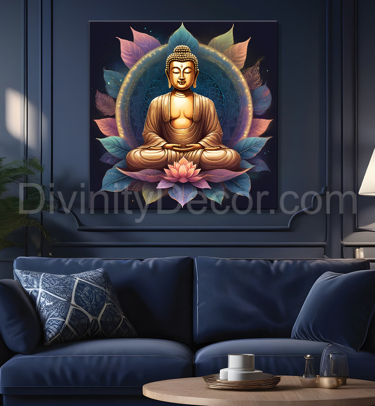 Golden Buddha Painting with leaf 24x24 inch Buddha-S-26