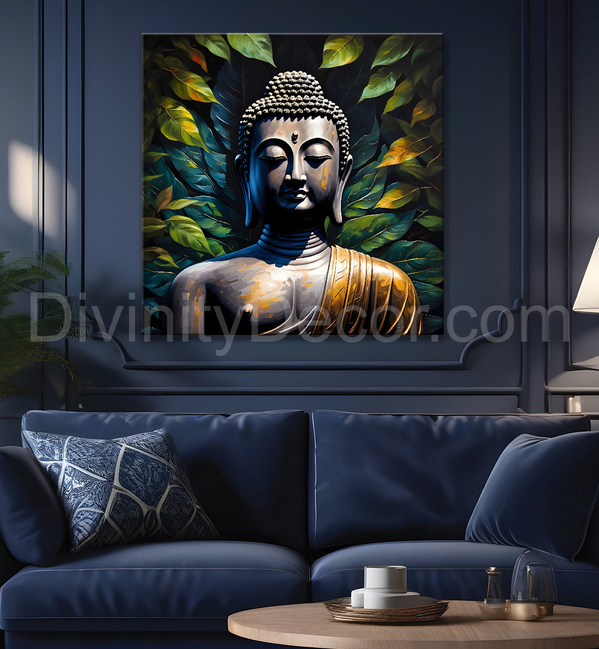 Golden Buddha Painting with leaf 24x24 inch Buddha-S-27