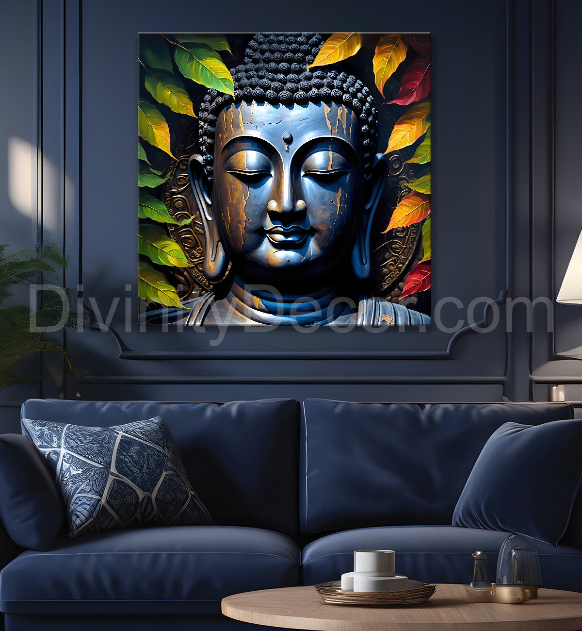 Golden Buddha Painting with leaf 24x24 inch Buddha-S-28