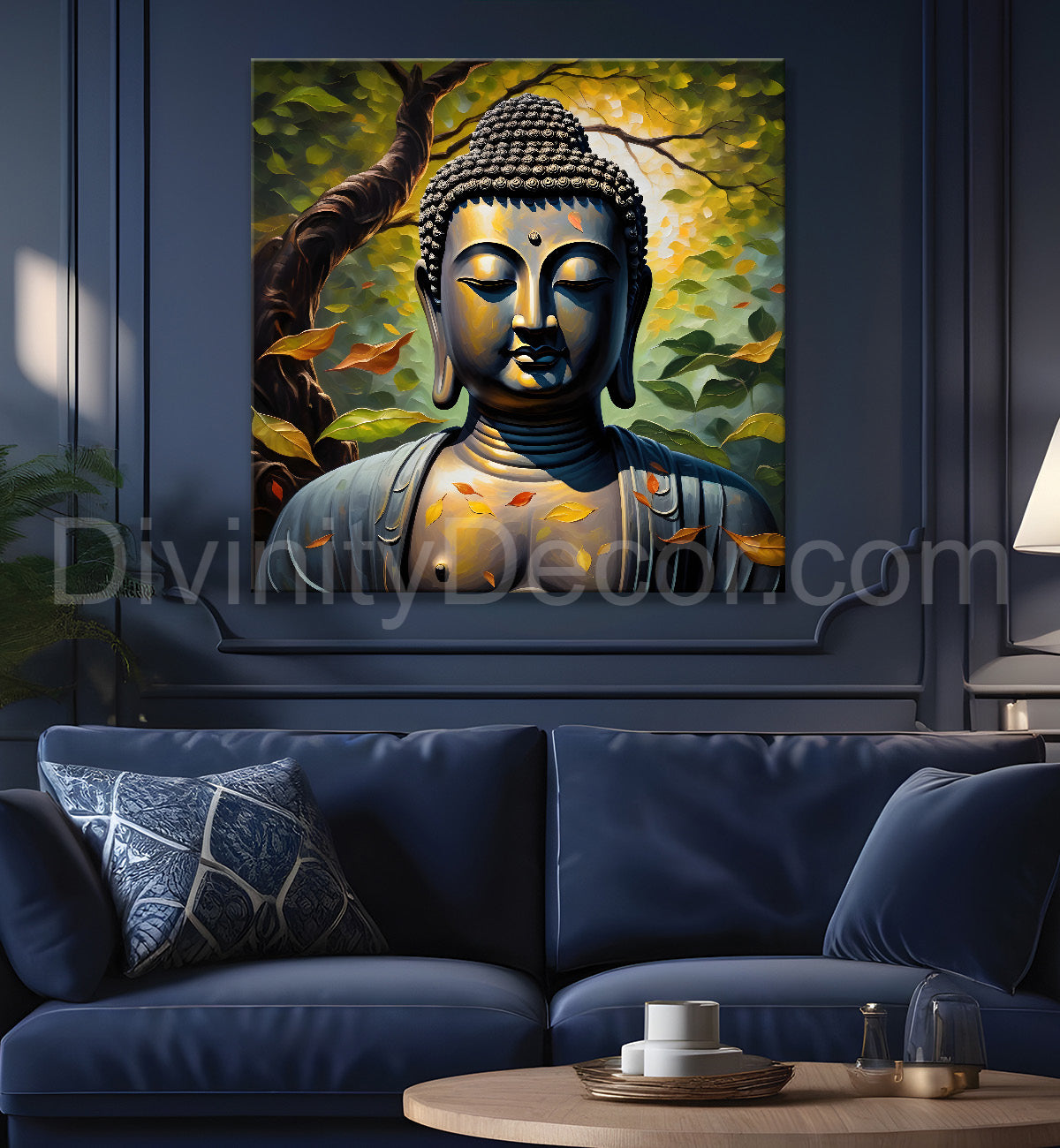 Golden Buddha Painting with leaf 24x24 inch Buddha-S-29