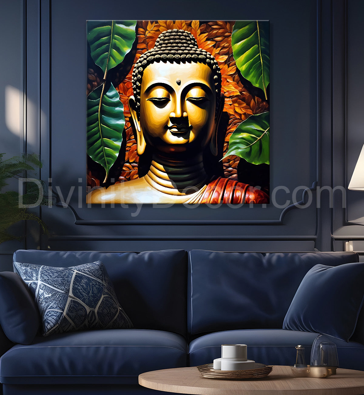 Golden Buddha Painting with leaf 24x24 inch Buddha-S-30