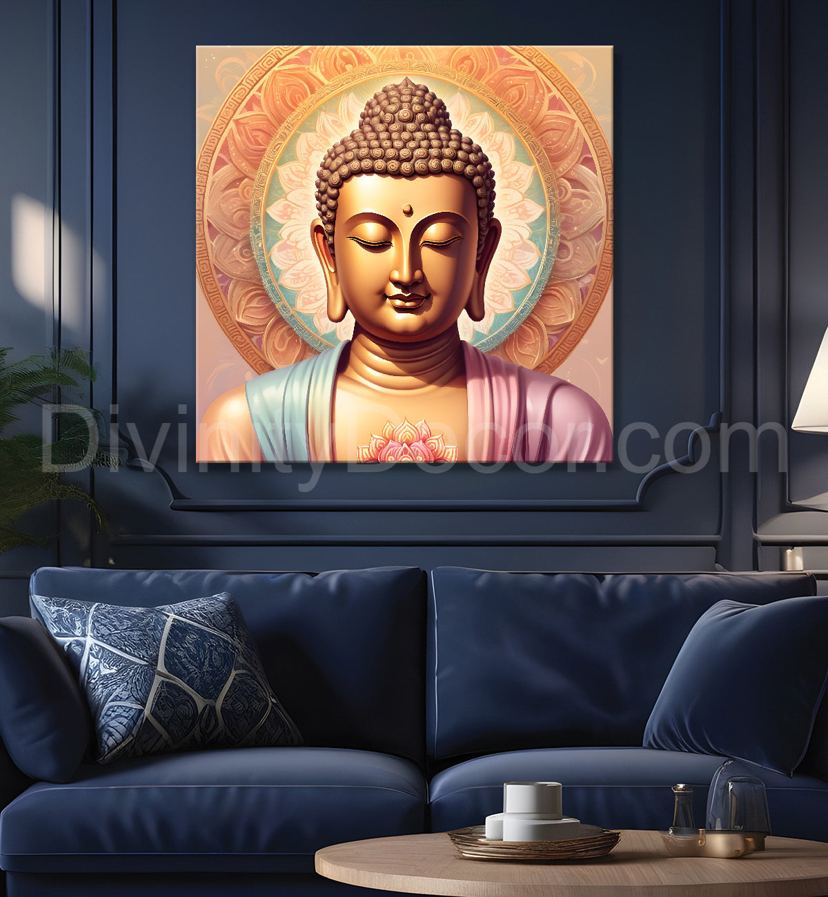 Pestal color buddha painting with floral mandala 24x24 inch Buddha-S-31