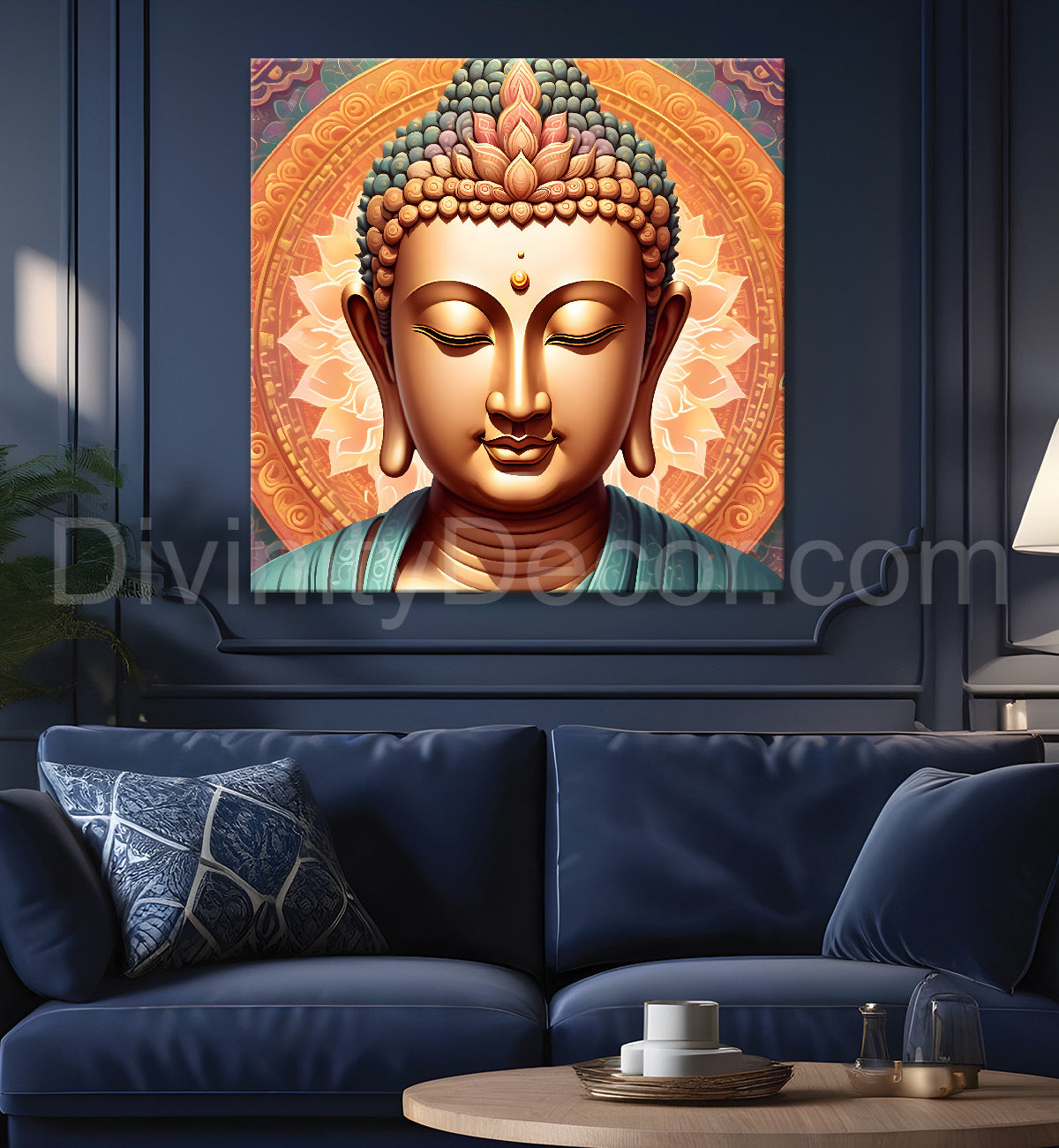 Pestal color buddha painting with floral mandala 24x24 inch Buddha-S-32