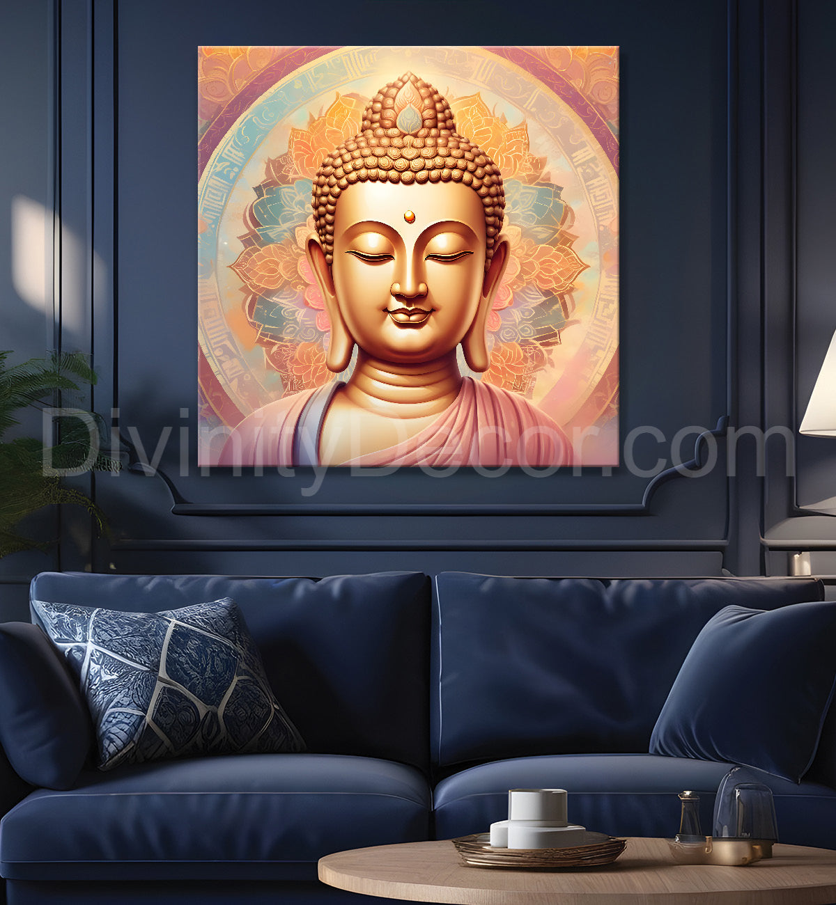 Pestal color buddha painting with floral mandala 24x24 inch Buddha-S-33