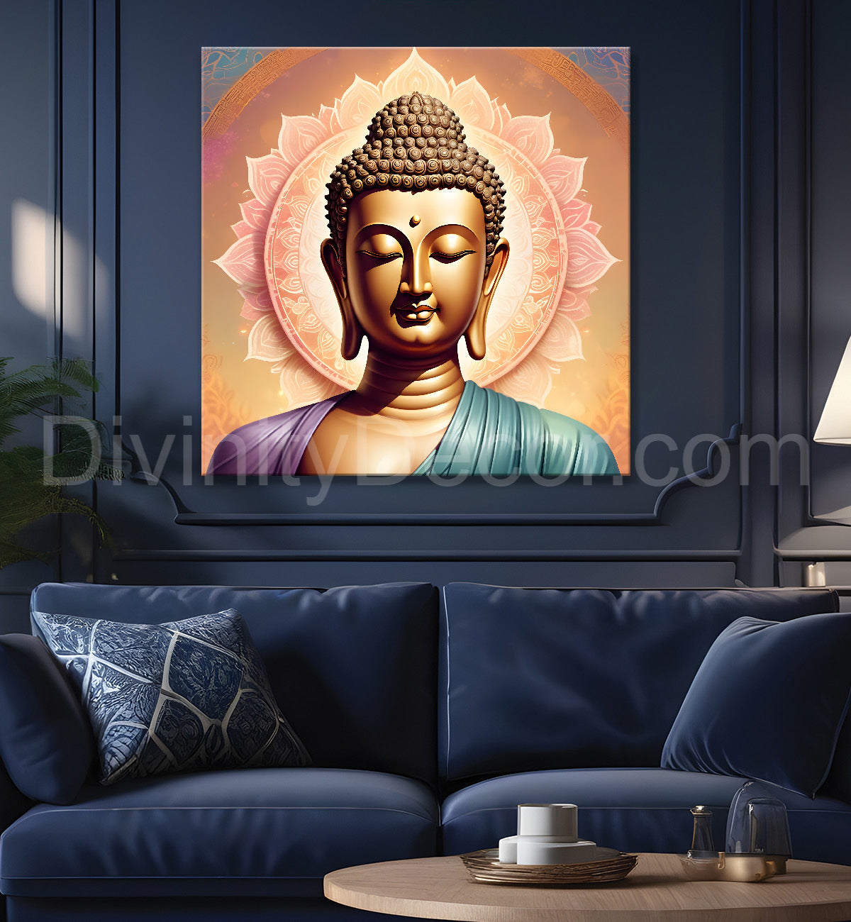 Pestal color buddha painting with floral mandala 24x24 inch Buddha-S-34