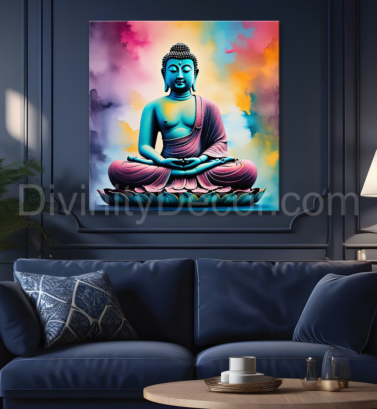 Buddha Painting vibrant water color 24x24 inch Buddha-S-39
