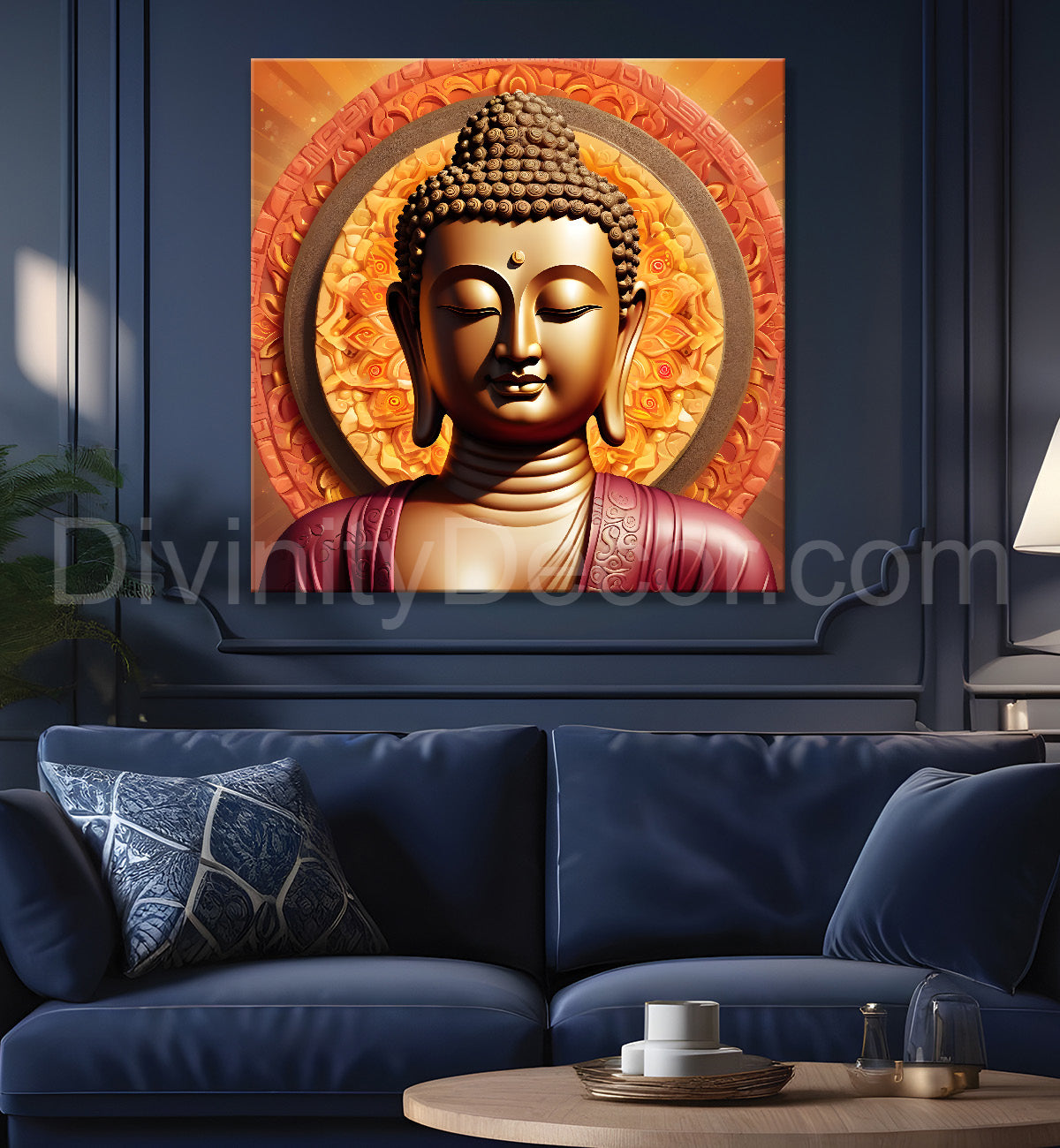 Golden buddha with mandala painting 24x24 inch Buddha-S-60