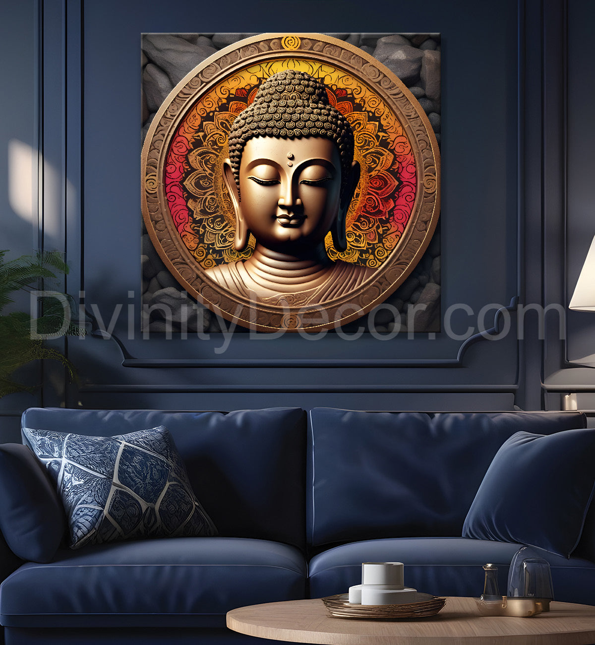 Dark stone buddha painting 24x24 inch Buddha-S-66