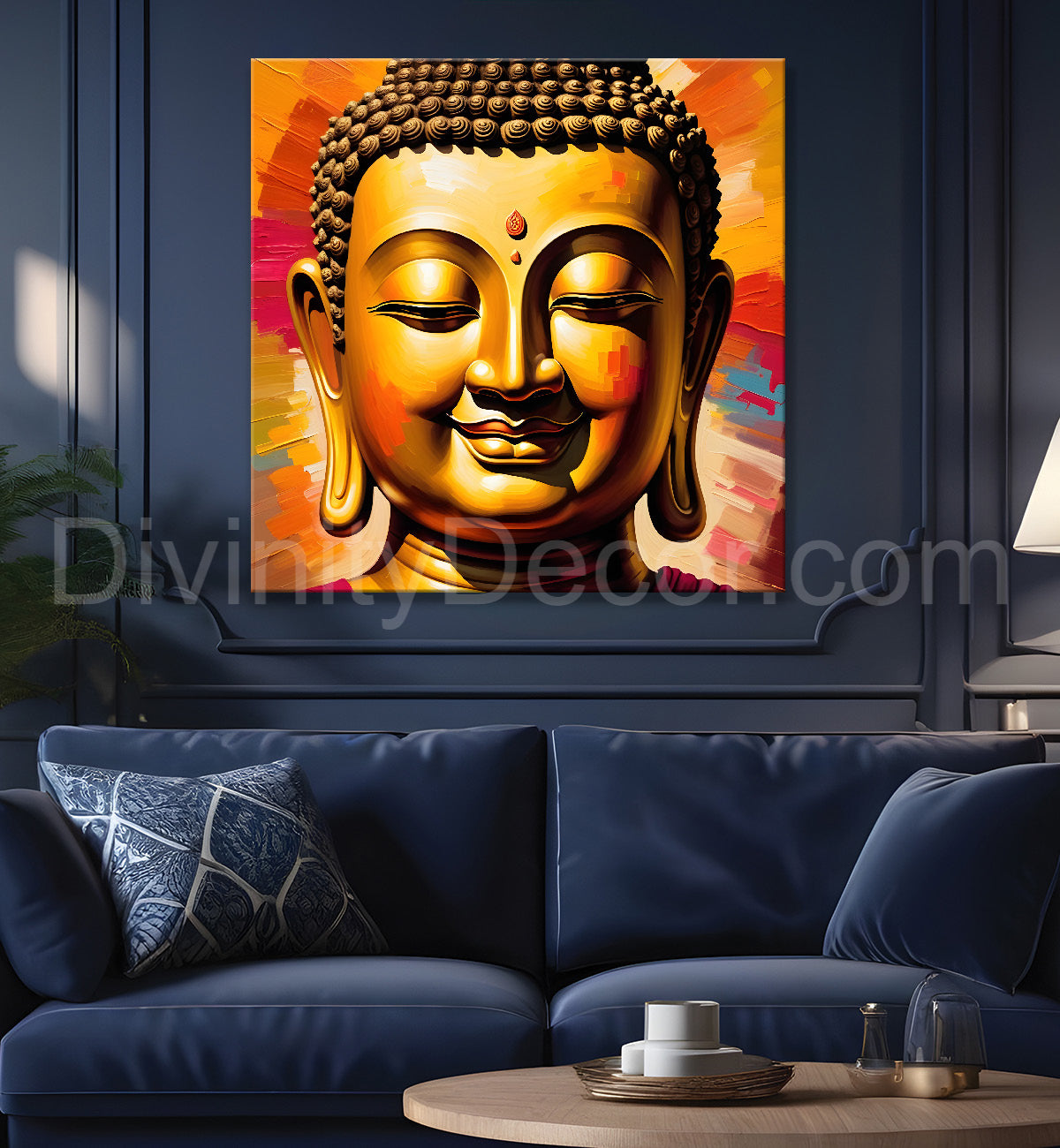 Golden buddha smiling painting 24x24 inch Buddha-S-69