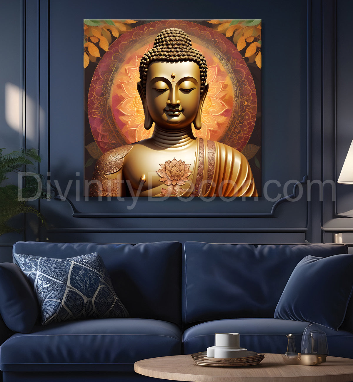 Buddha Painting Dark brown with flower mandala 24x24 inch Buddha-S-70