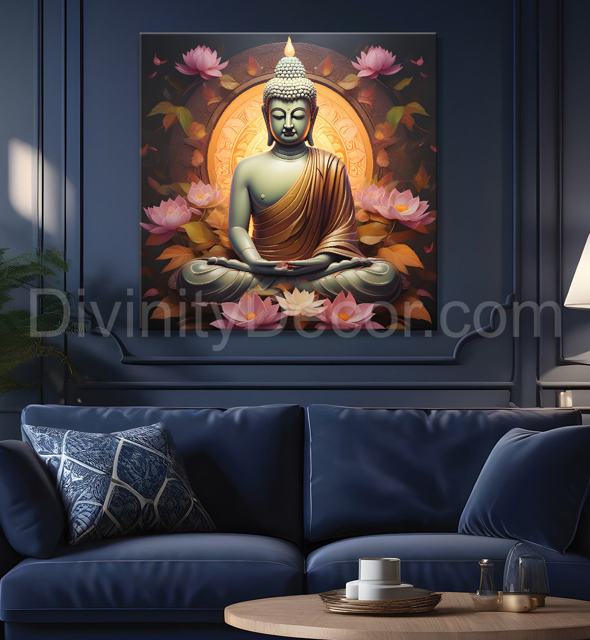 Buddha Painting Dark brown with Lotus flower 24x24 inch Buddha-S-71