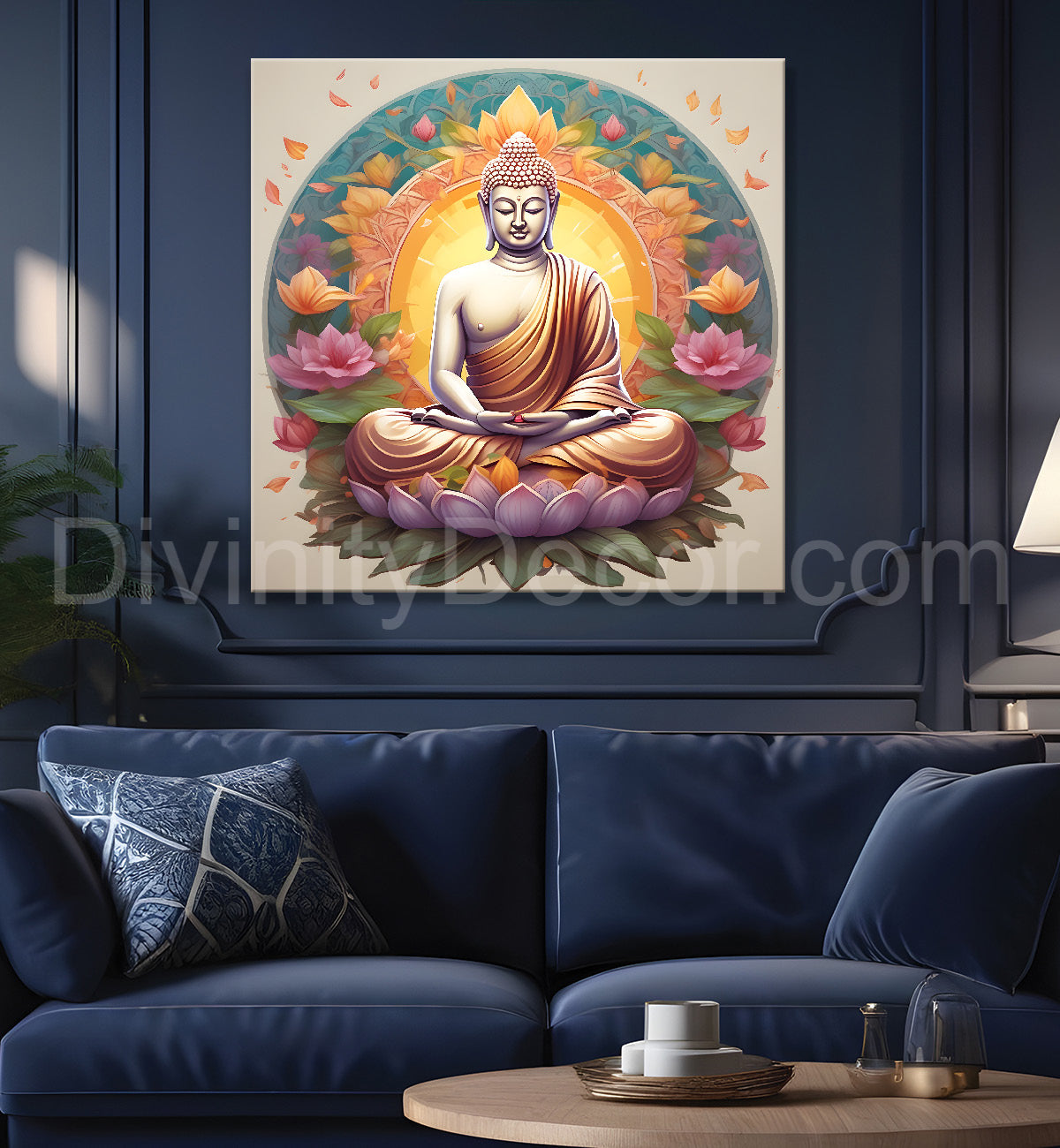 Buddha Painting Pestal color sitting on lotus flower 24x24 inch Buddha-S-72