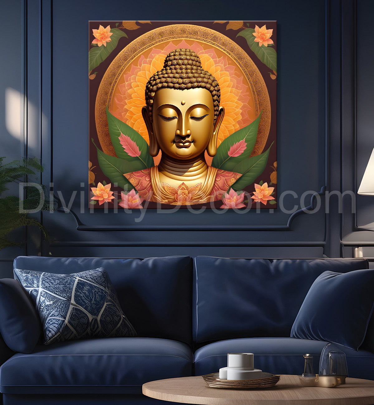 Golden buddha floral leaf painting 24x24 inch Buddha-S-75