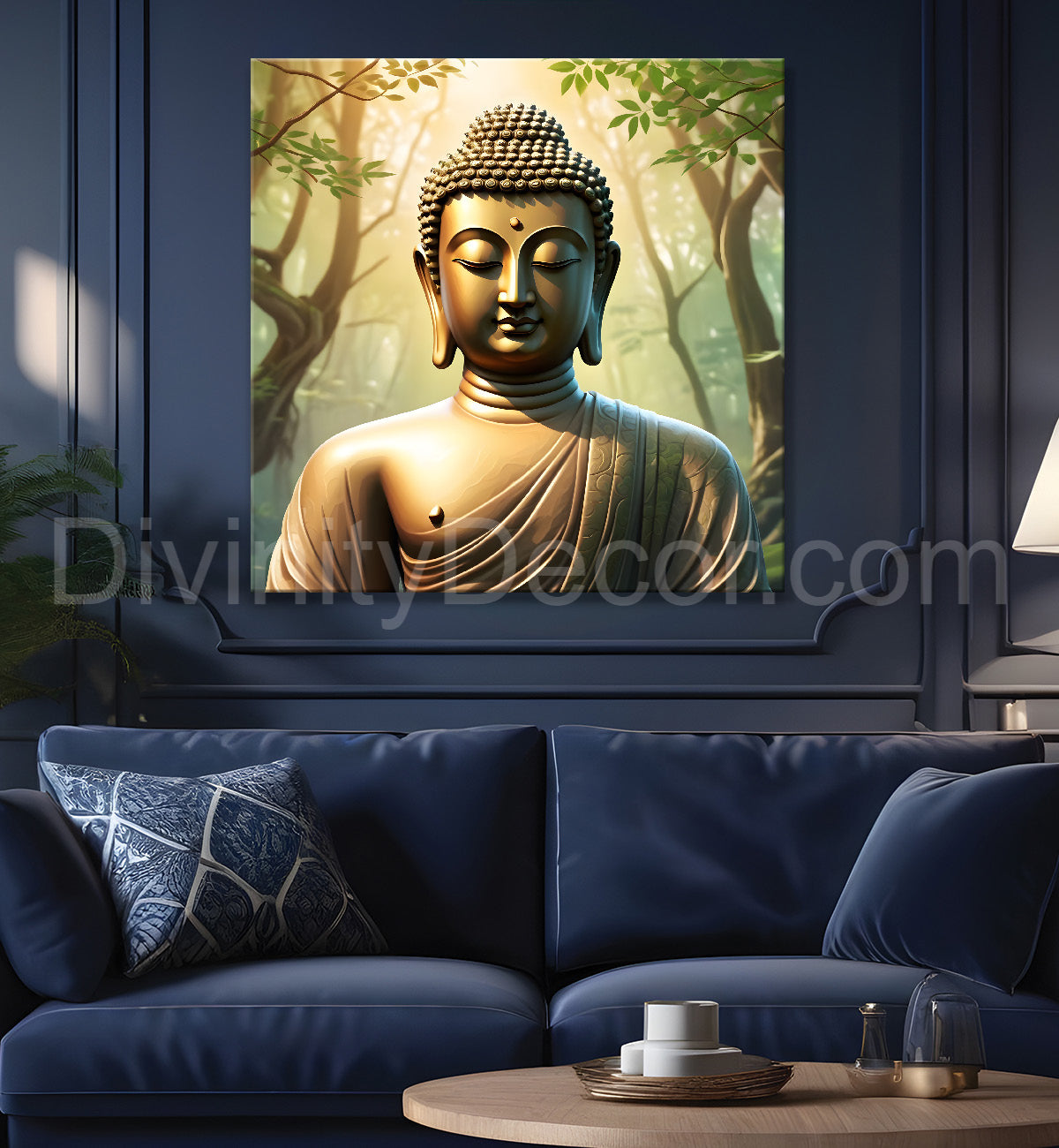 Golden buddha in forest painting 24x24 inch Buddha-S-86