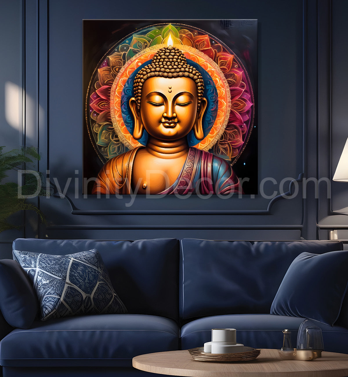 Golden Blue Dark theme budhha painting 24x24 inch Buddha-S-96