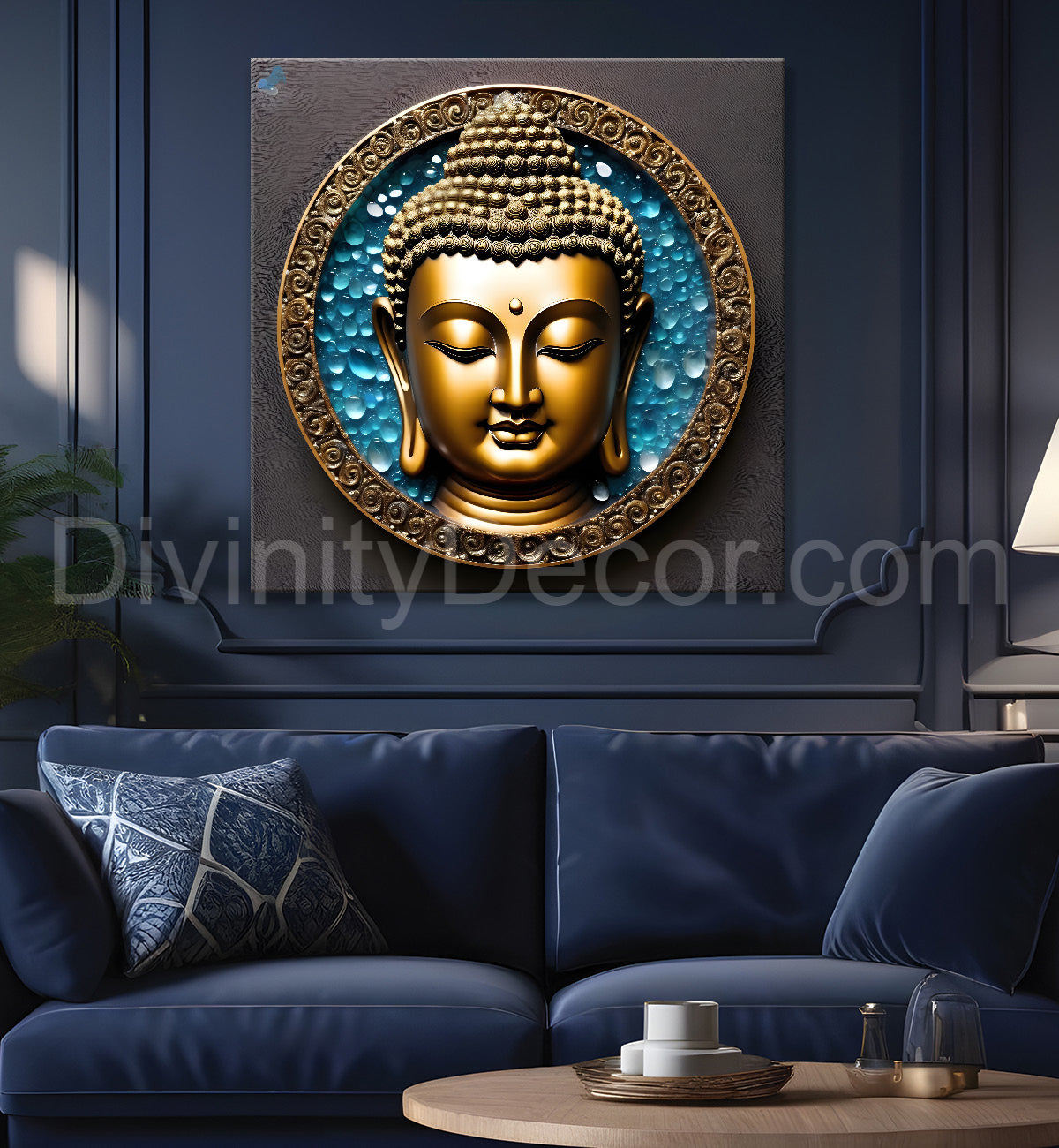 Lord Buddha Rasin art marble finish Golden painting 24x24 inch Buddha-S-118