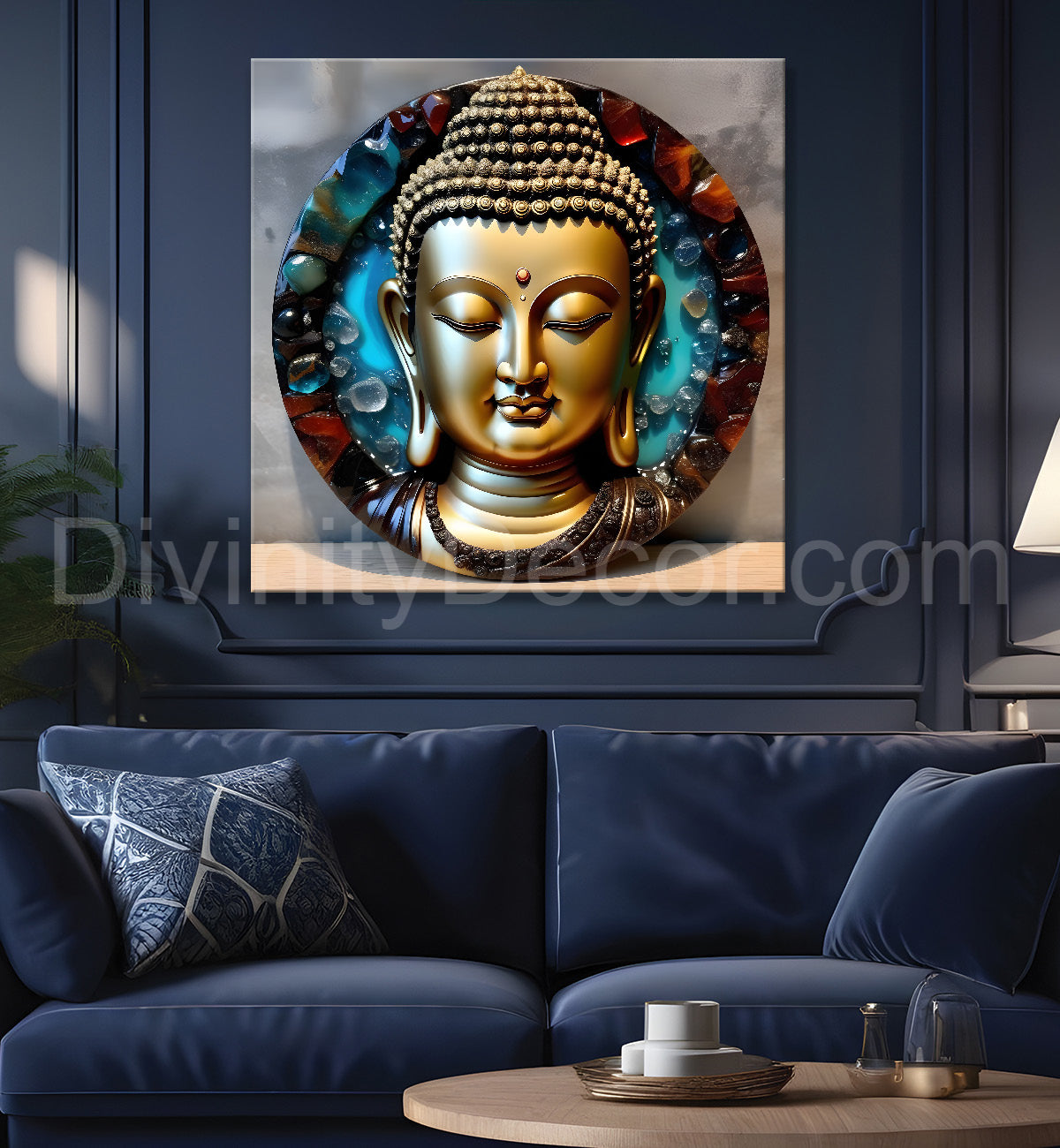 Lord Buddha Rasin art marble finish Golden painting 24x24 inch Buddha-S-119