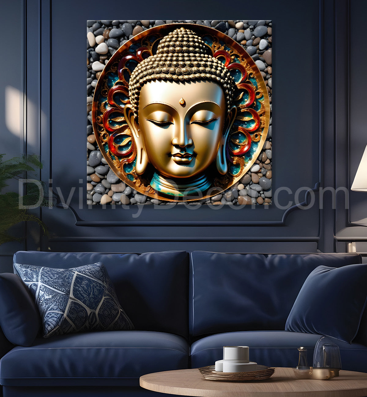 Lord Buddha Rasin art marble finish Golden painting 24x24 inch Buddha-S-126