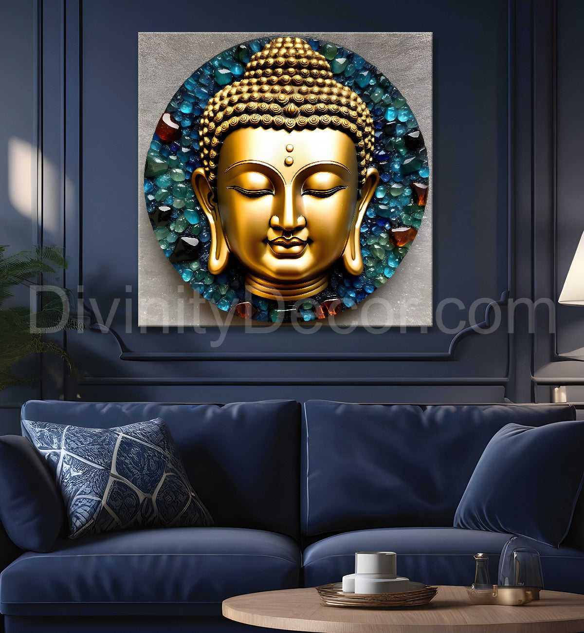 Lord Buddha Rasin art marble finish Golden painting 24x24 inch Buddha-S-127