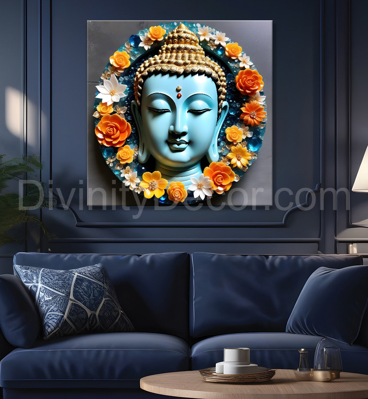 Lord Buddha Rasin art marble finish Golden painting 24x24 inch Buddha-S-130