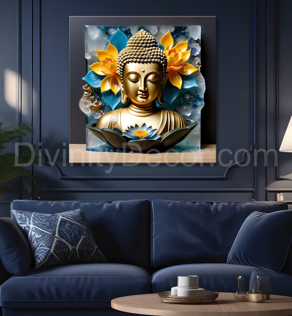 Lord Buddha Rasin art marble finish Golden painting 24x24 inch Buddha-S-137