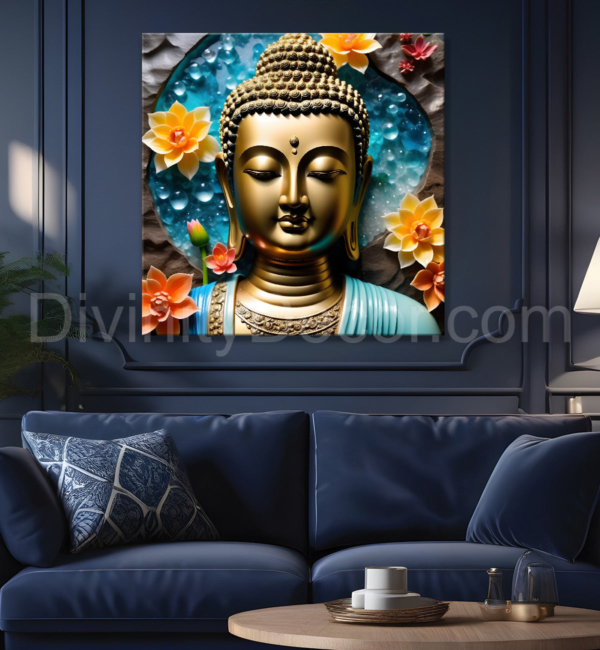 Lord Buddha Rasin art marble finish Golden painting 24x24 inch Buddha-S-139