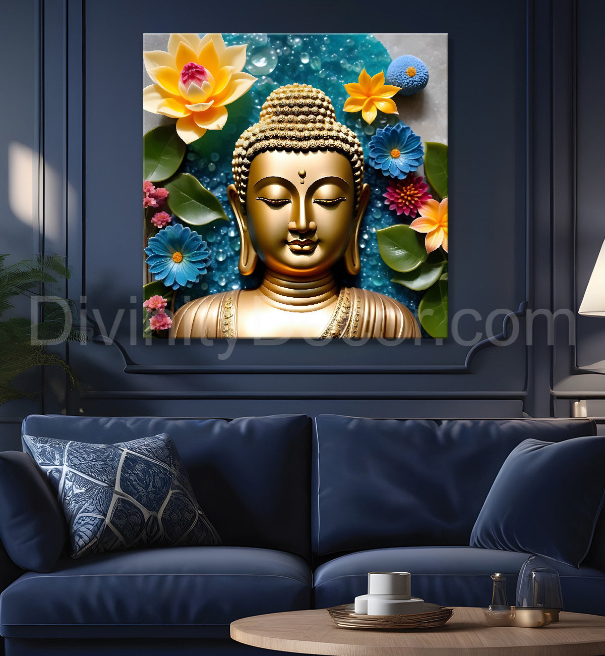 Lord Buddha Rasin art marble finish Golden painting 24x24 inch Buddha-S-140