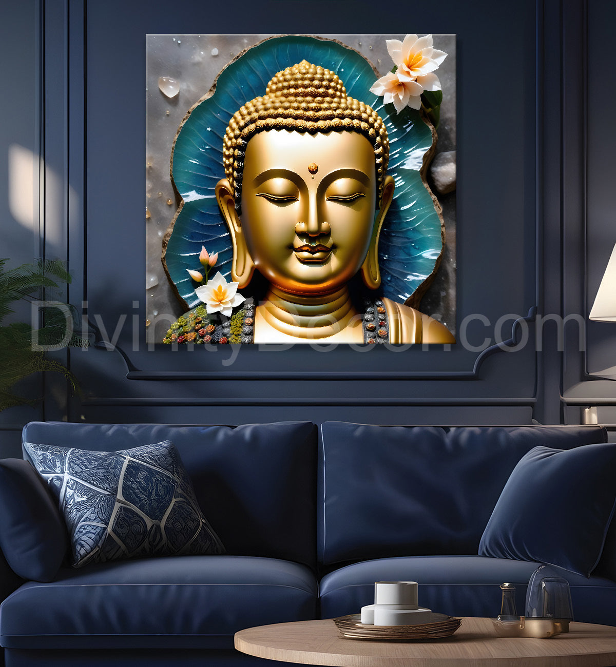 Lord Buddha Rasin art marble finish Golden painting 24x24 inch Buddha-S-141